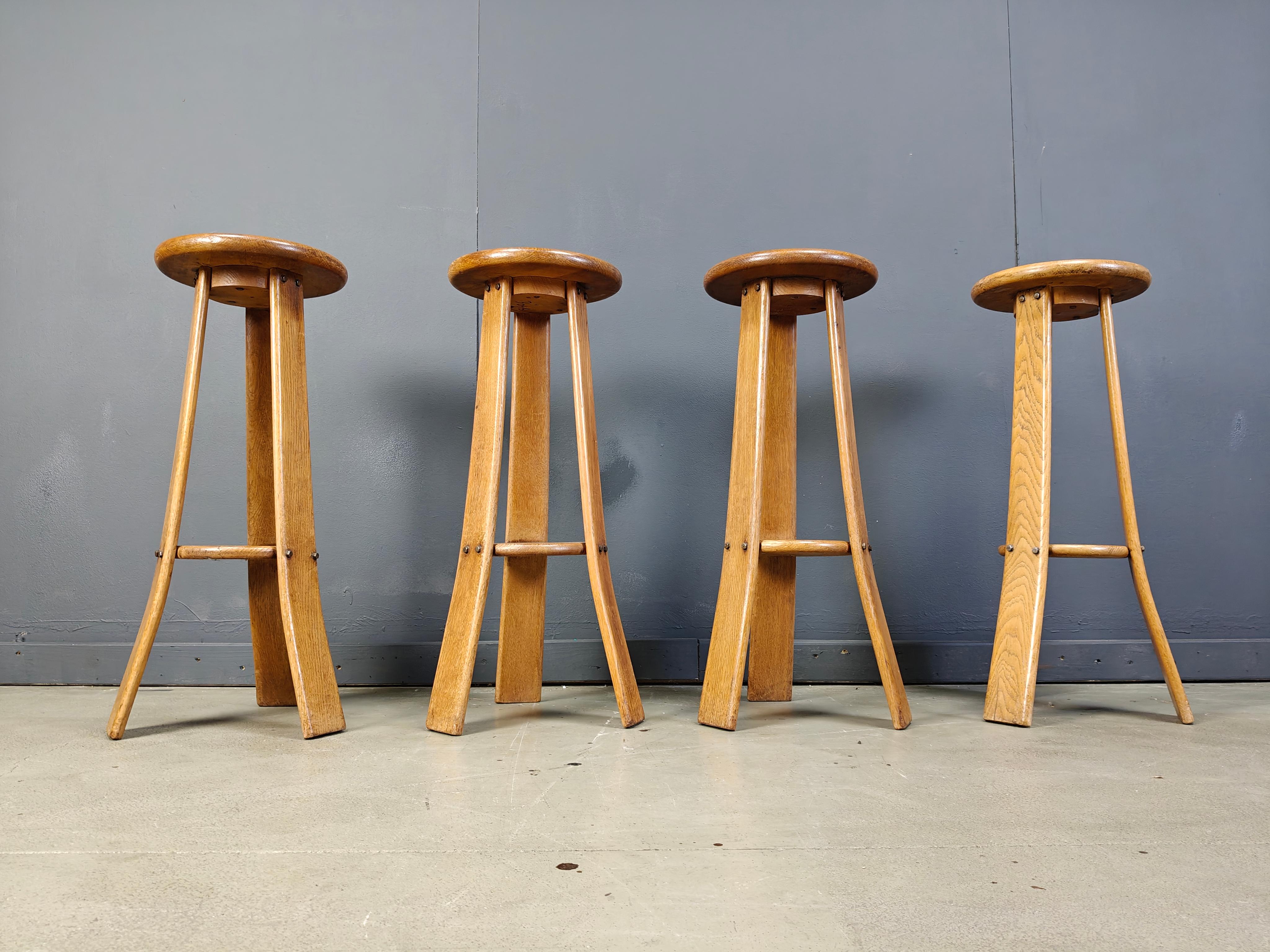 Vintage brutalist bar stools, set of 4 - 1960s For Sale 1
