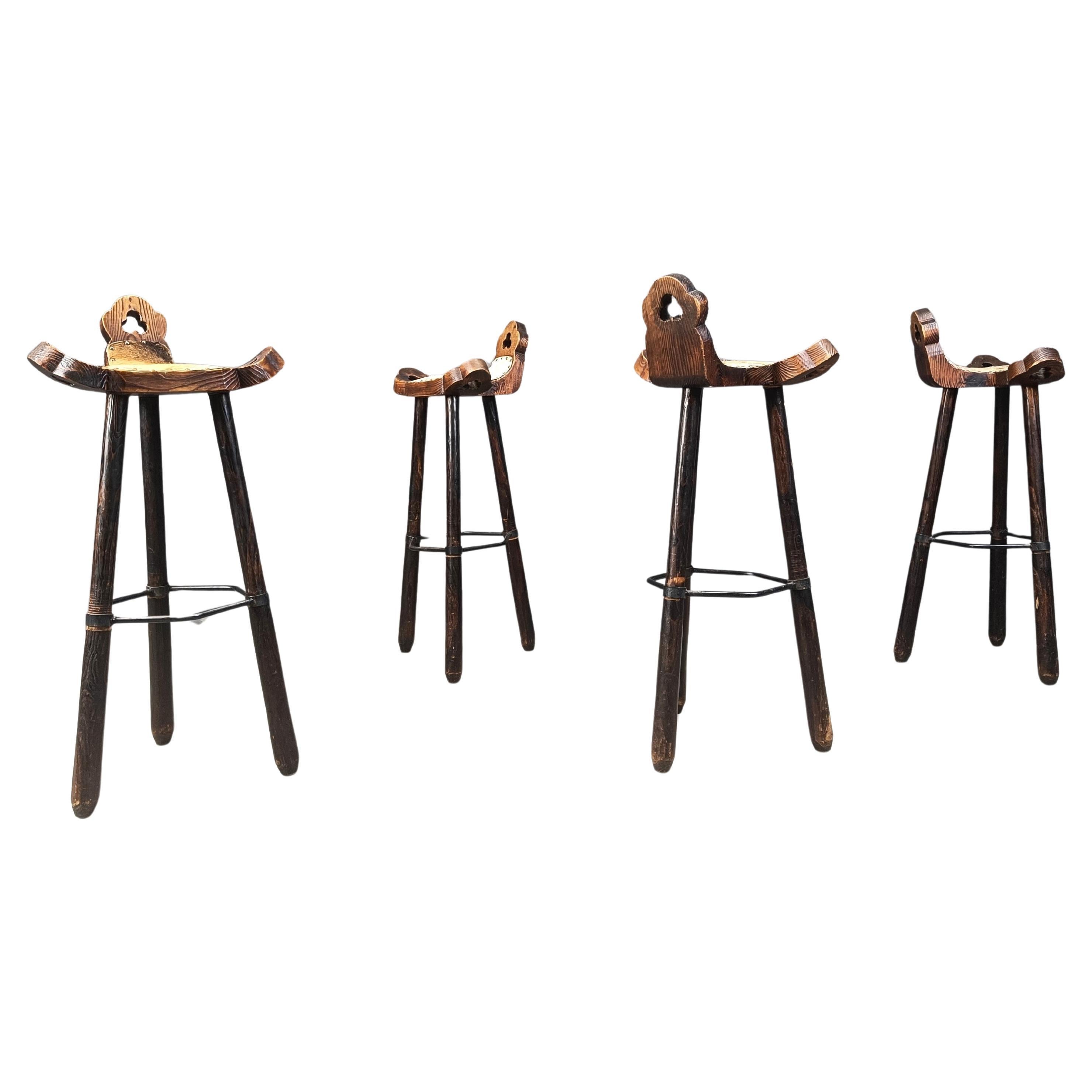 Vintage brutalist bar stools set of 4 - 1960s