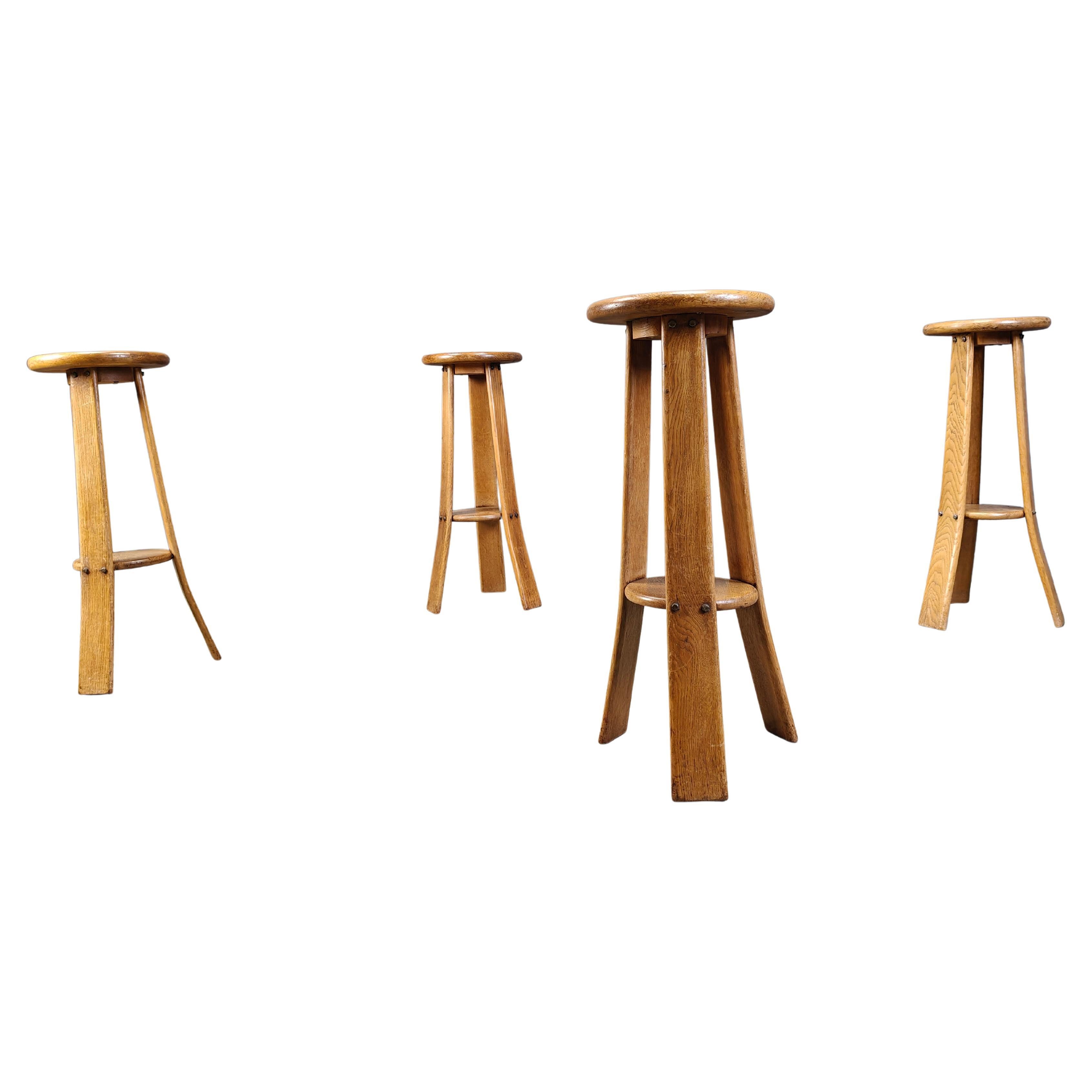 Vintage brutalist bar stools, set of 4 - 1960s