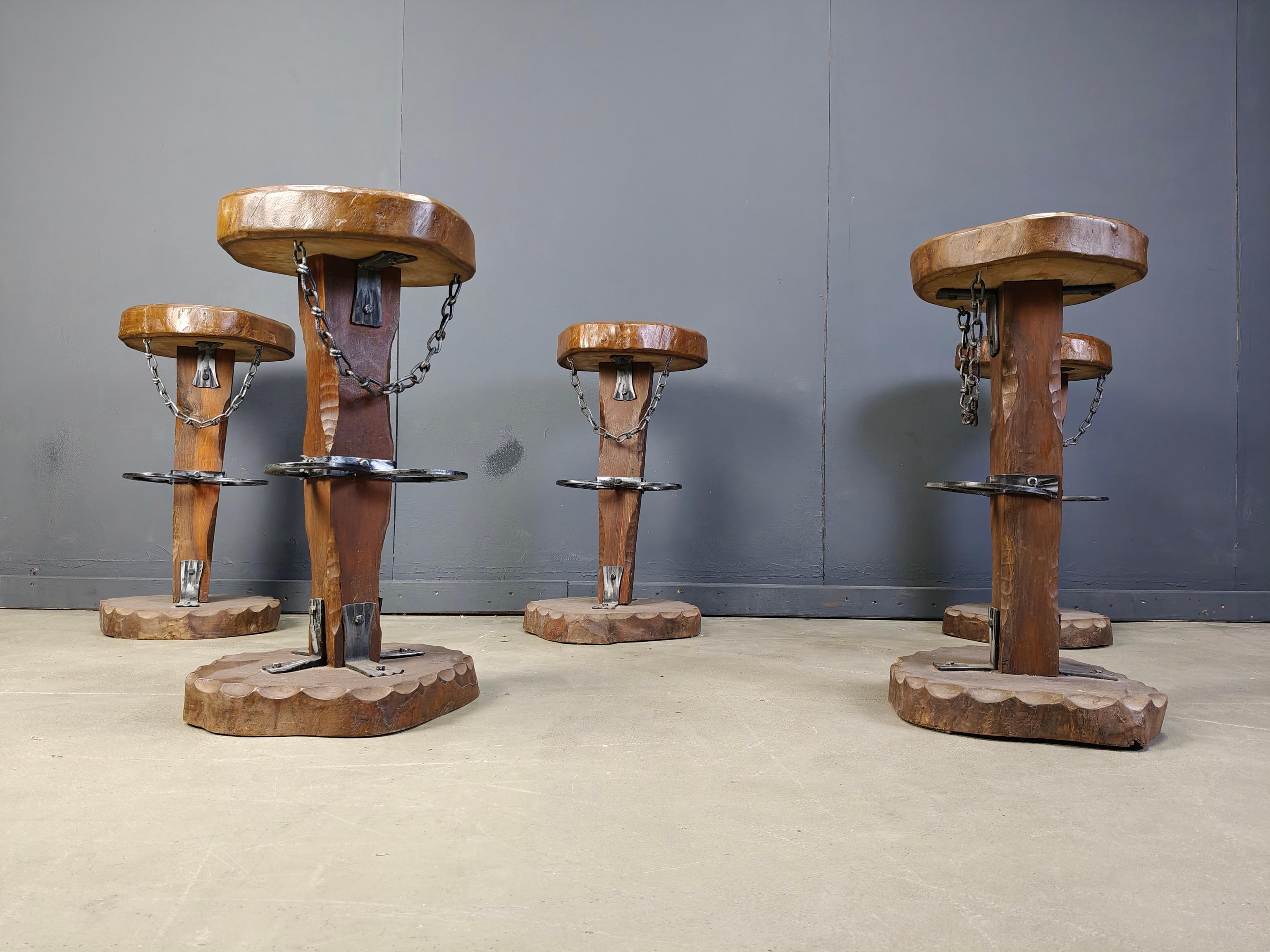 Brutalist Vintage brutalist bar stools, set of 5 - 1960s For Sale