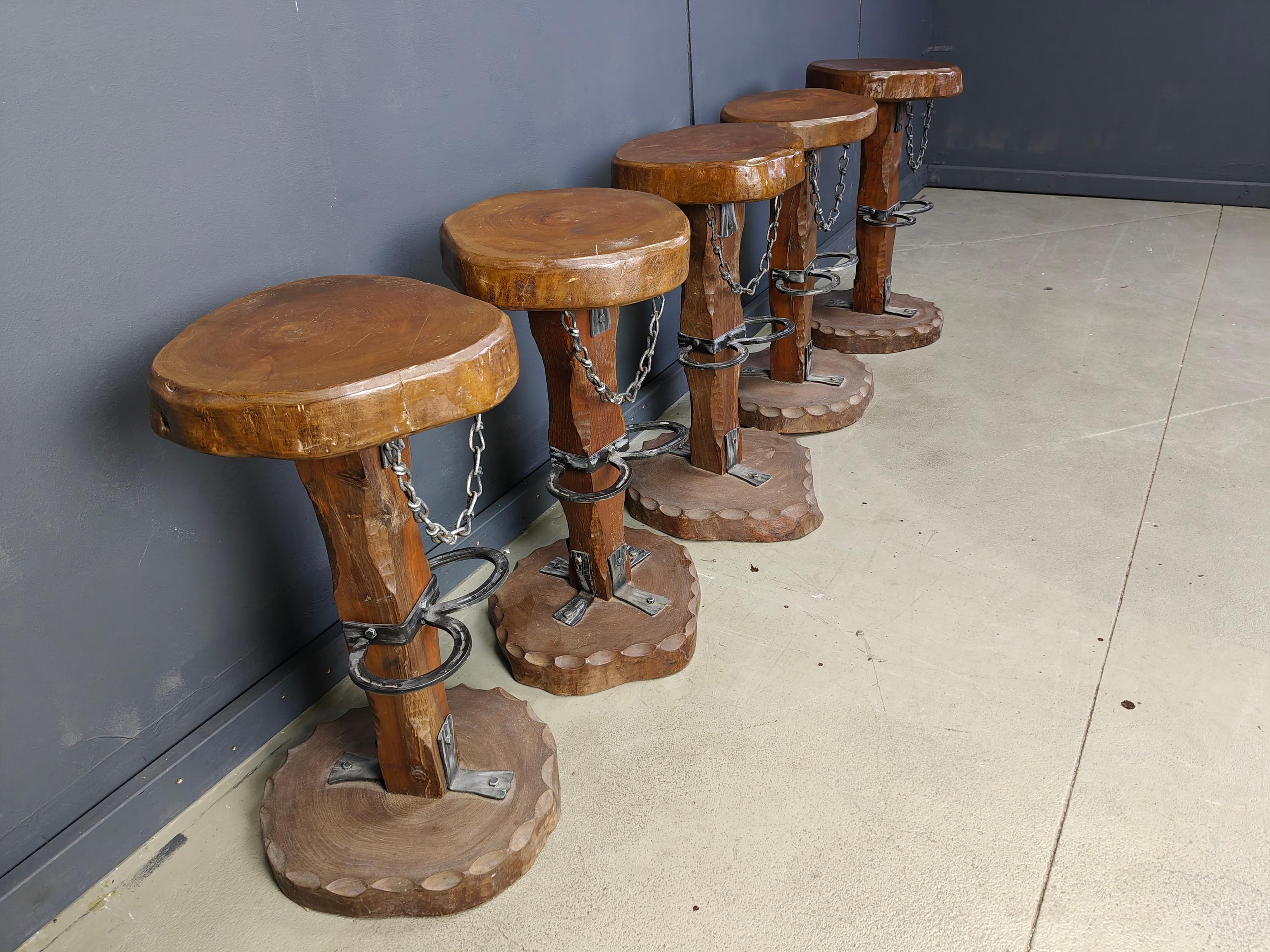 Mid-20th Century Vintage brutalist bar stools, set of 5 - 1960s For Sale