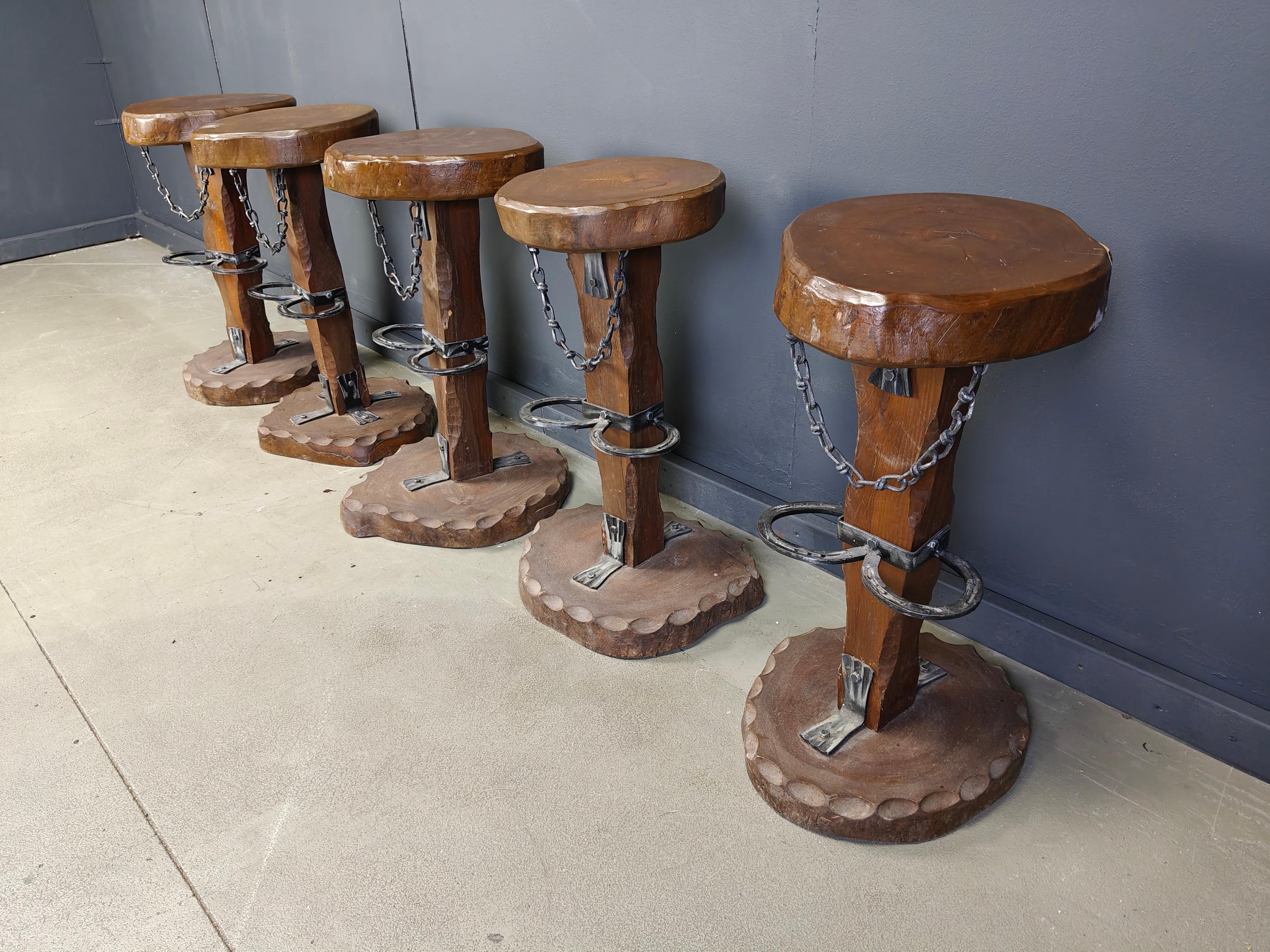 Cut Steel Vintage brutalist bar stools, set of 5 - 1960s For Sale