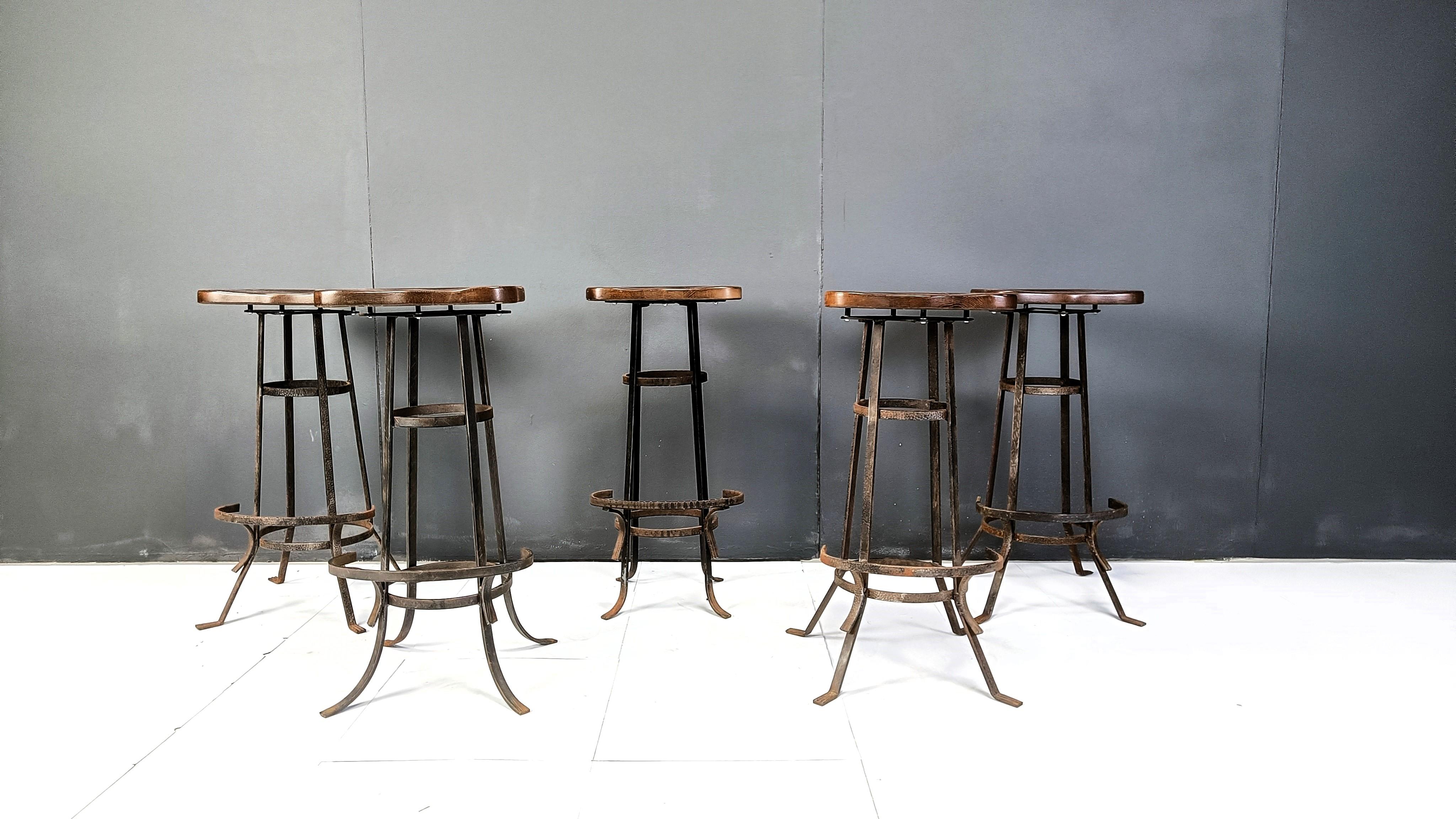 German Vintage brutalist bar stools, set of 5 - 1970s For Sale