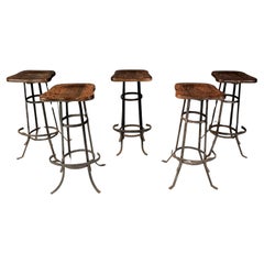 Vintage brutalist bar stools, set of 5 - 1970s