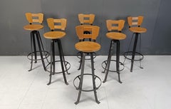 Vintage brutalist bar stools, set of 6 - 1970s