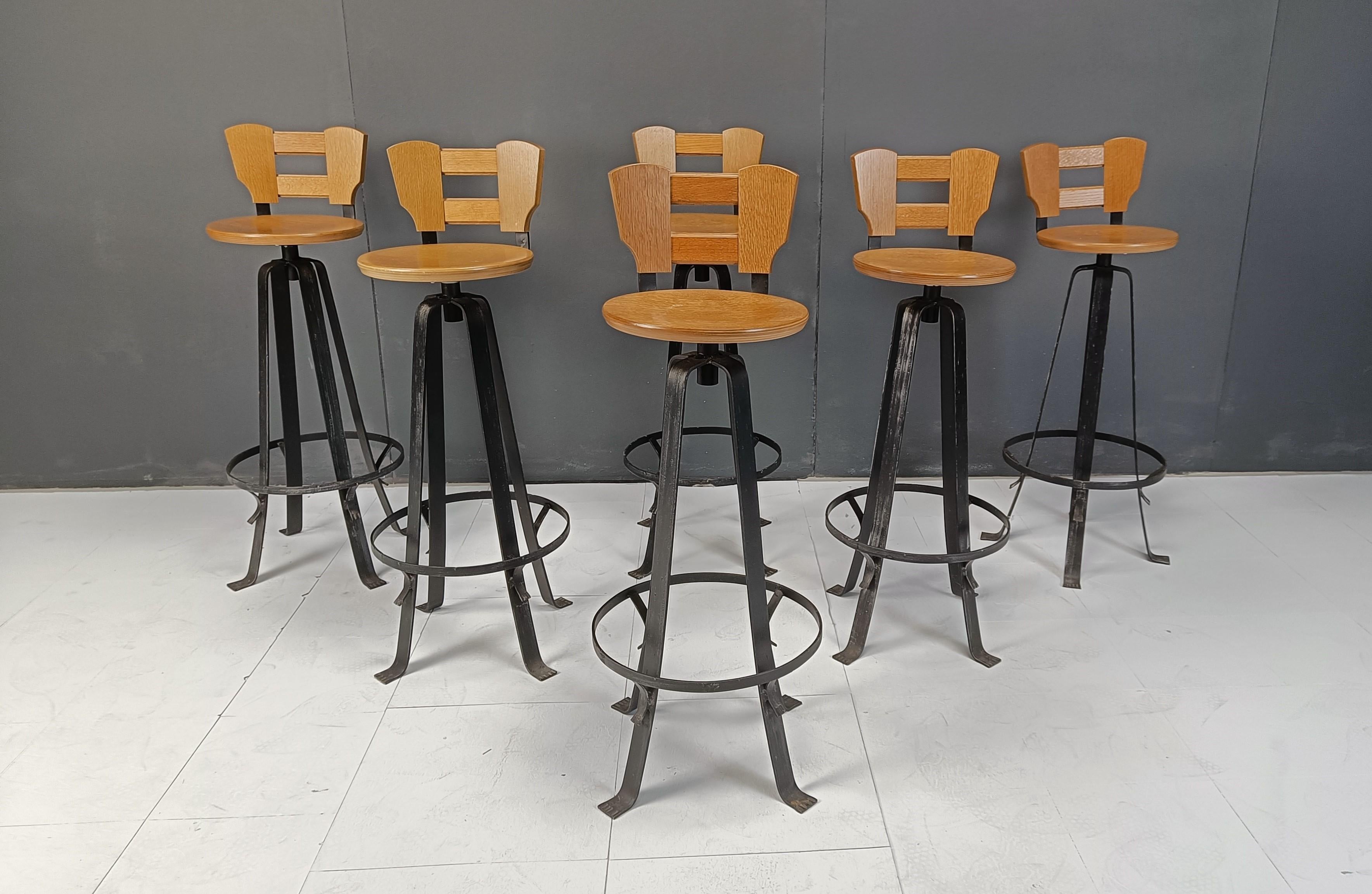 Rustic Vintage brutalist bar stools, set of 6 - 1970s For Sale