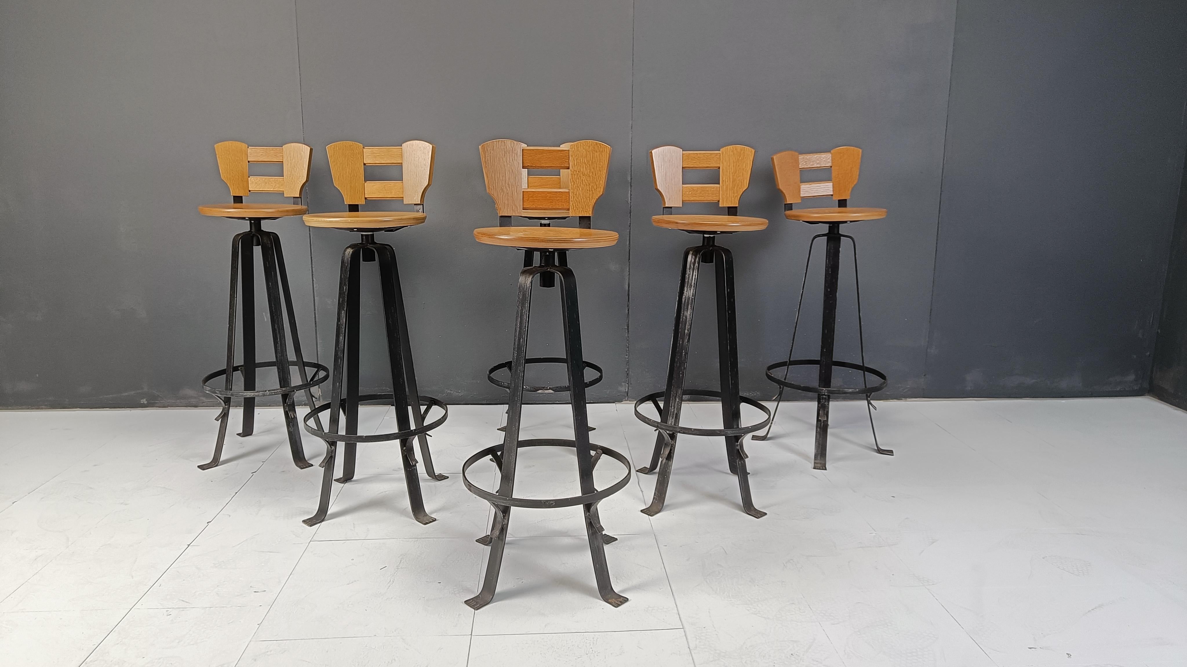 German Vintage brutalist bar stools, set of 6 - 1970s For Sale