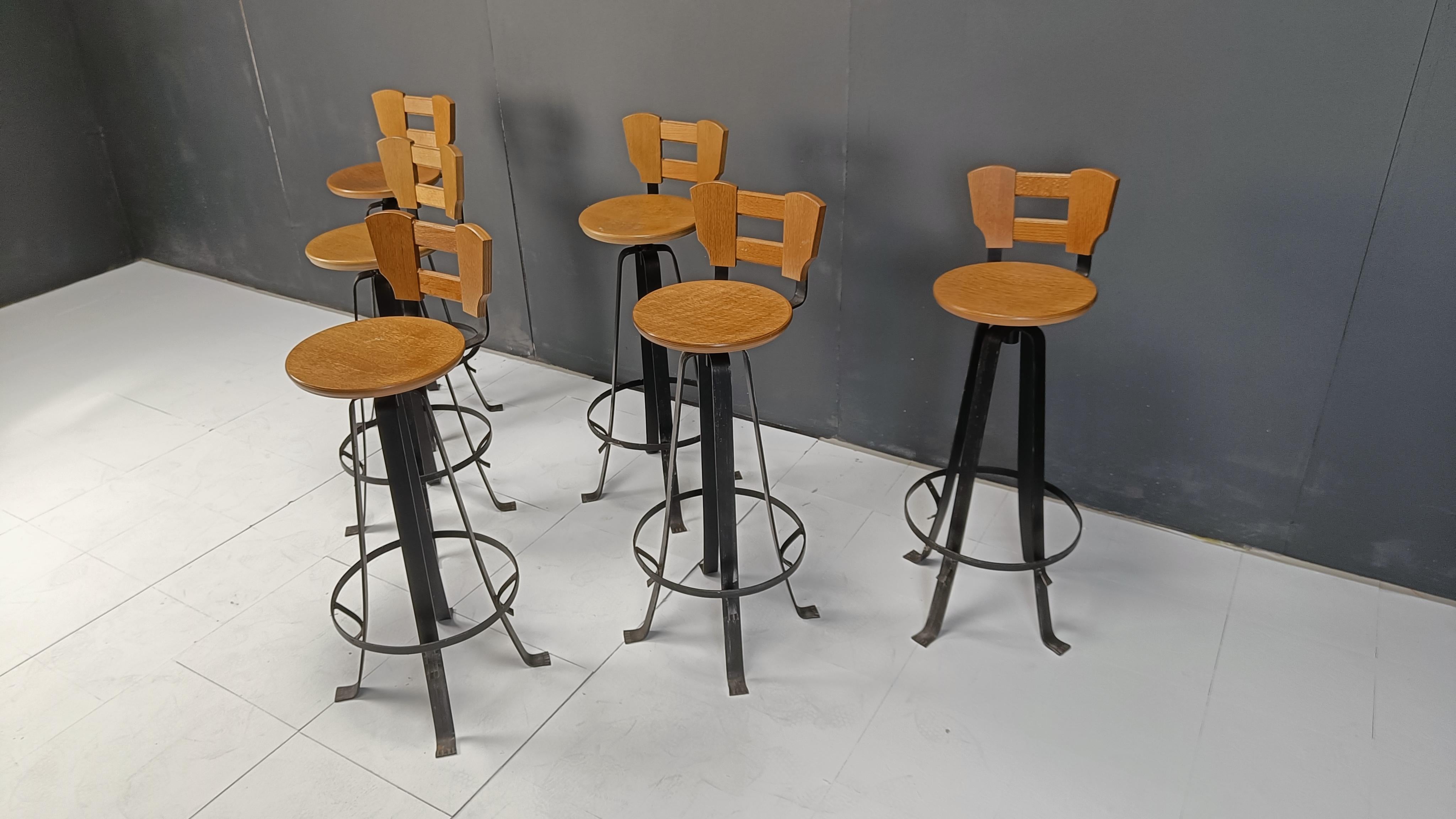 Vintage brutalist bar stools, set of 6 - 1970s For Sale 1