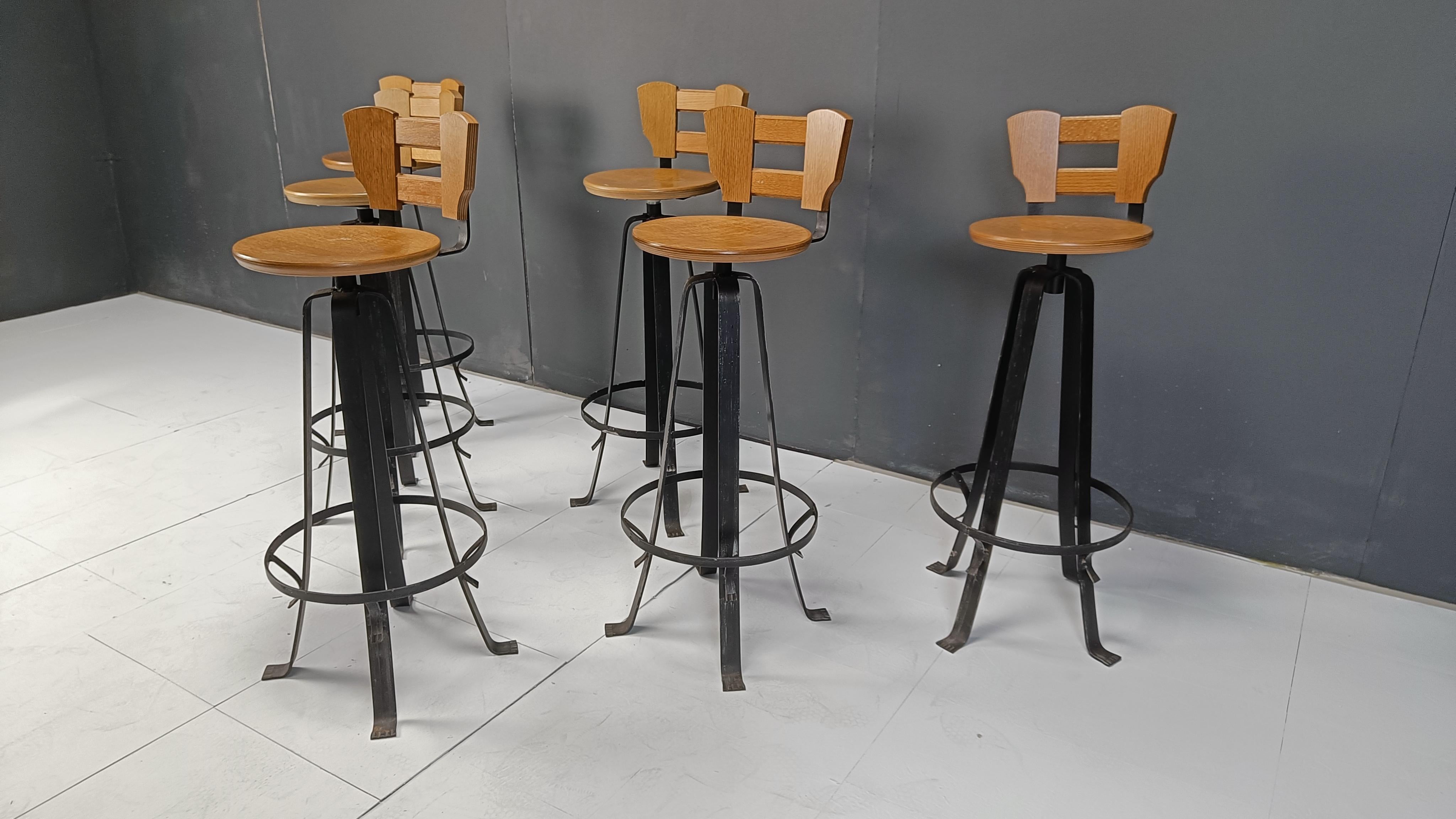 Vintage brutalist bar stools, set of 6 - 1970s For Sale 2