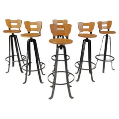 Vintage brutalist bar stools, set of 6 - 1970s