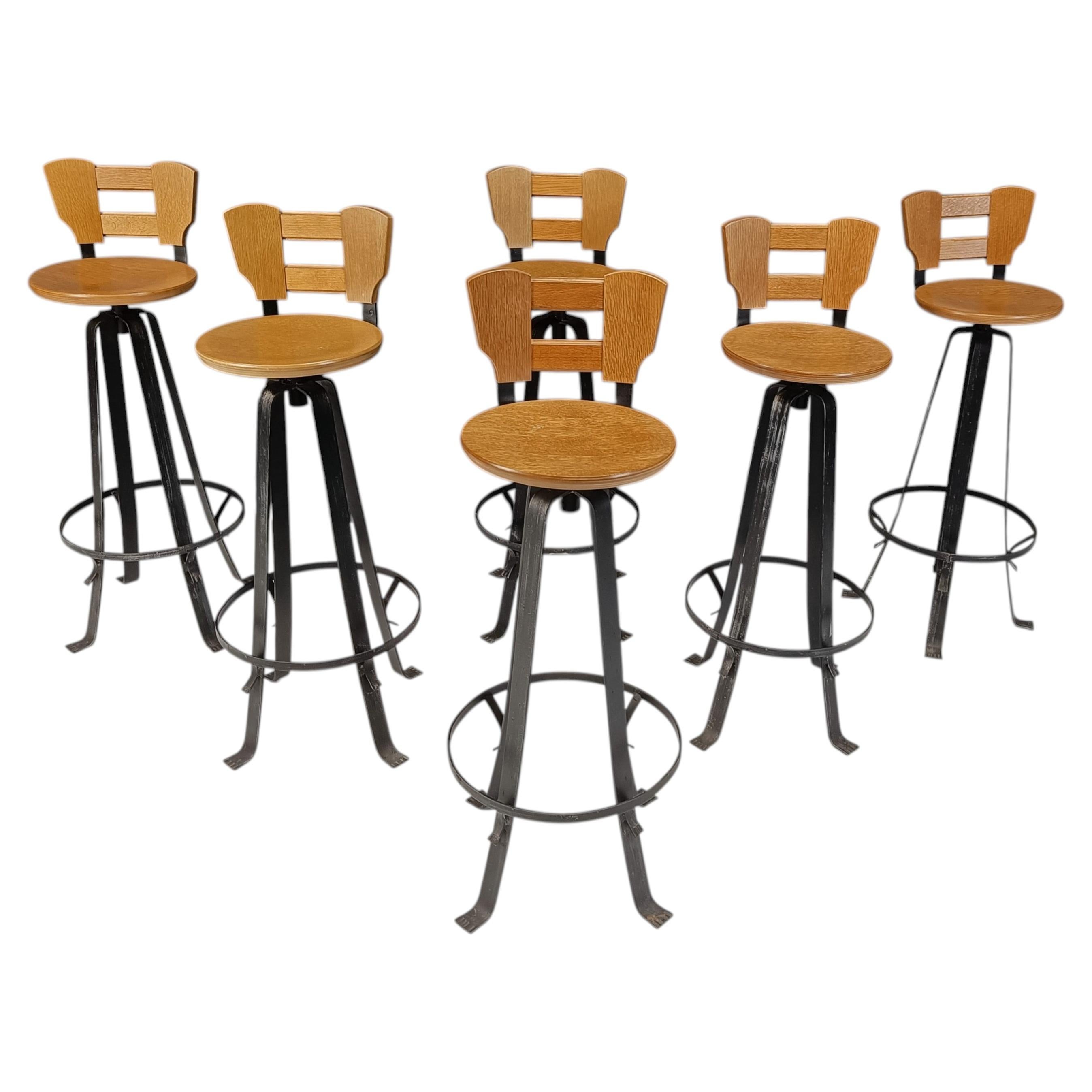 Vintage brutalist bar stools, set of 6 - 1970s