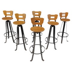 Vintage brutalist bar stools, set of 6 - 1970s