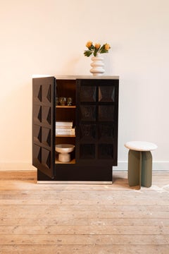 Vintage brutalist black oak cabinet (1970s) by De Coene (Belgium)
