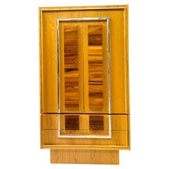 Vintage Brutalist Blonde Oak and Chrome Armoire 