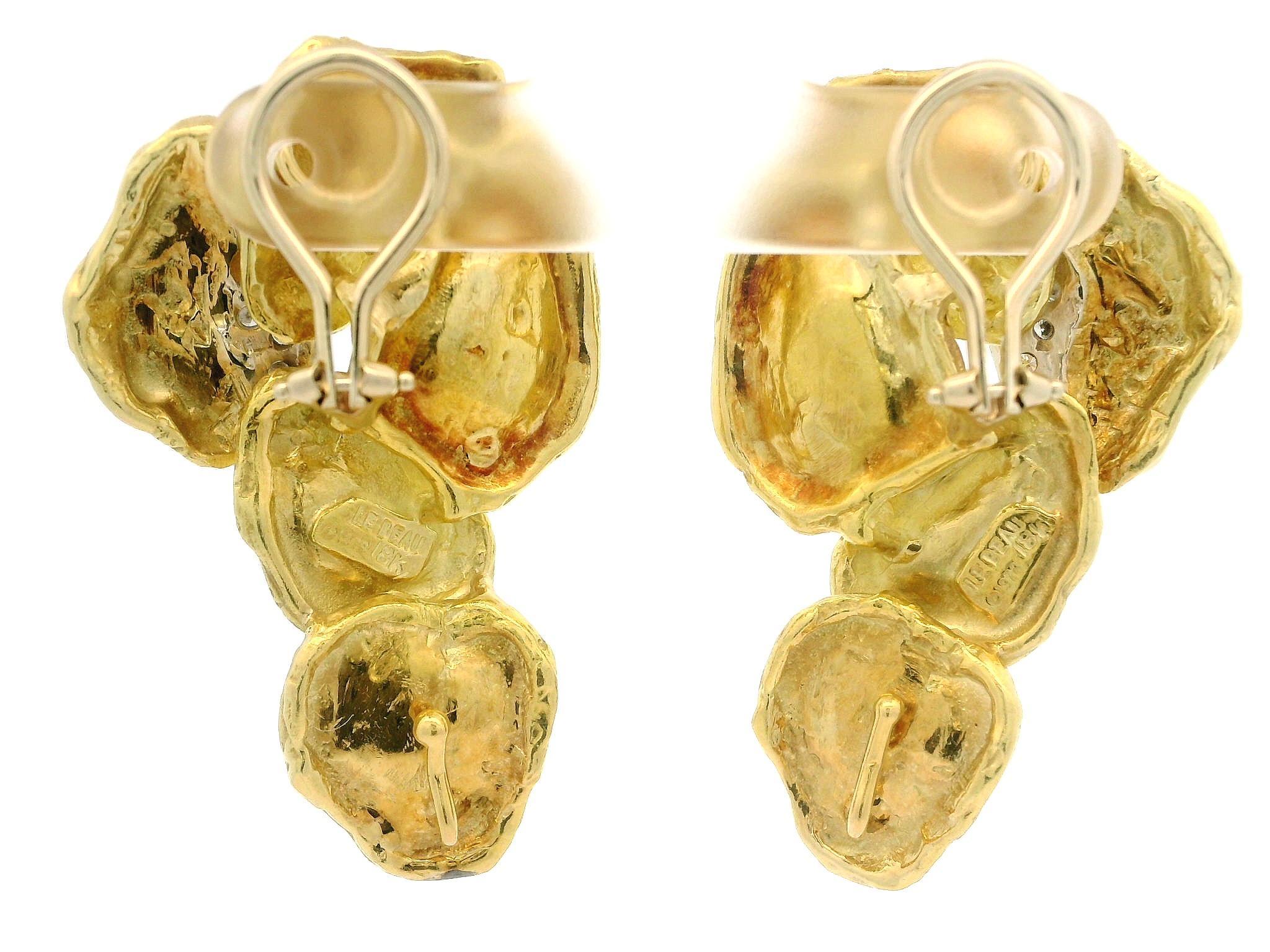 Orecchini a clip brutalisti d'epoca Boris LeBeau in oro 18k con diamanti strutturati in vendita 4