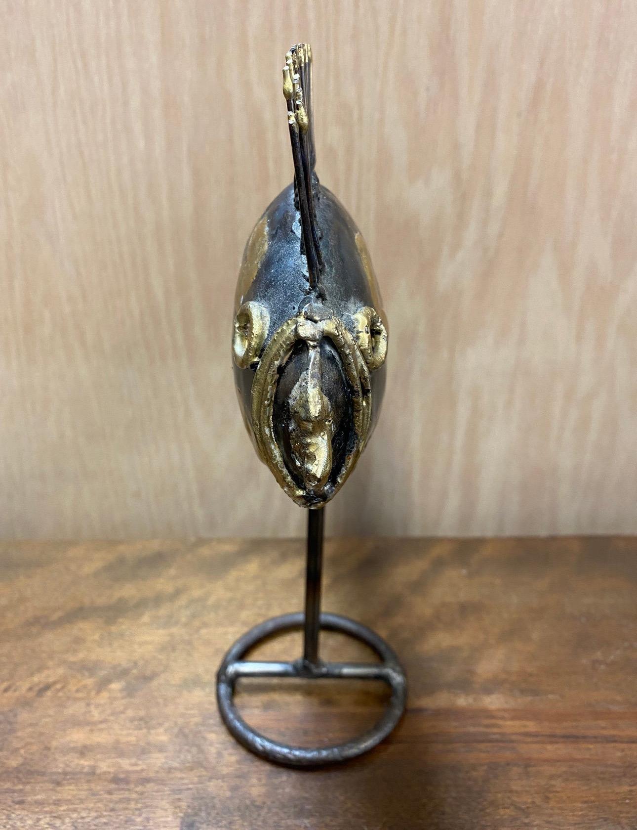 Vintage Brutalist Brass and Metal Fish Sculpture For Sale 2