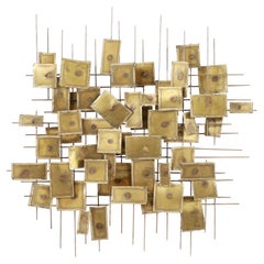 Vintage Brutalist Brass and Steel Wall Sculpture by Charles