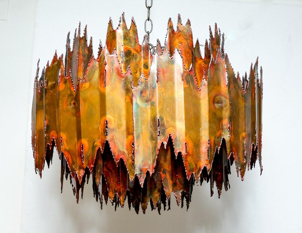 Vintage Brutalist Brass Chandelier by Tom Greene In Good Condition In Brooklyn, NY
