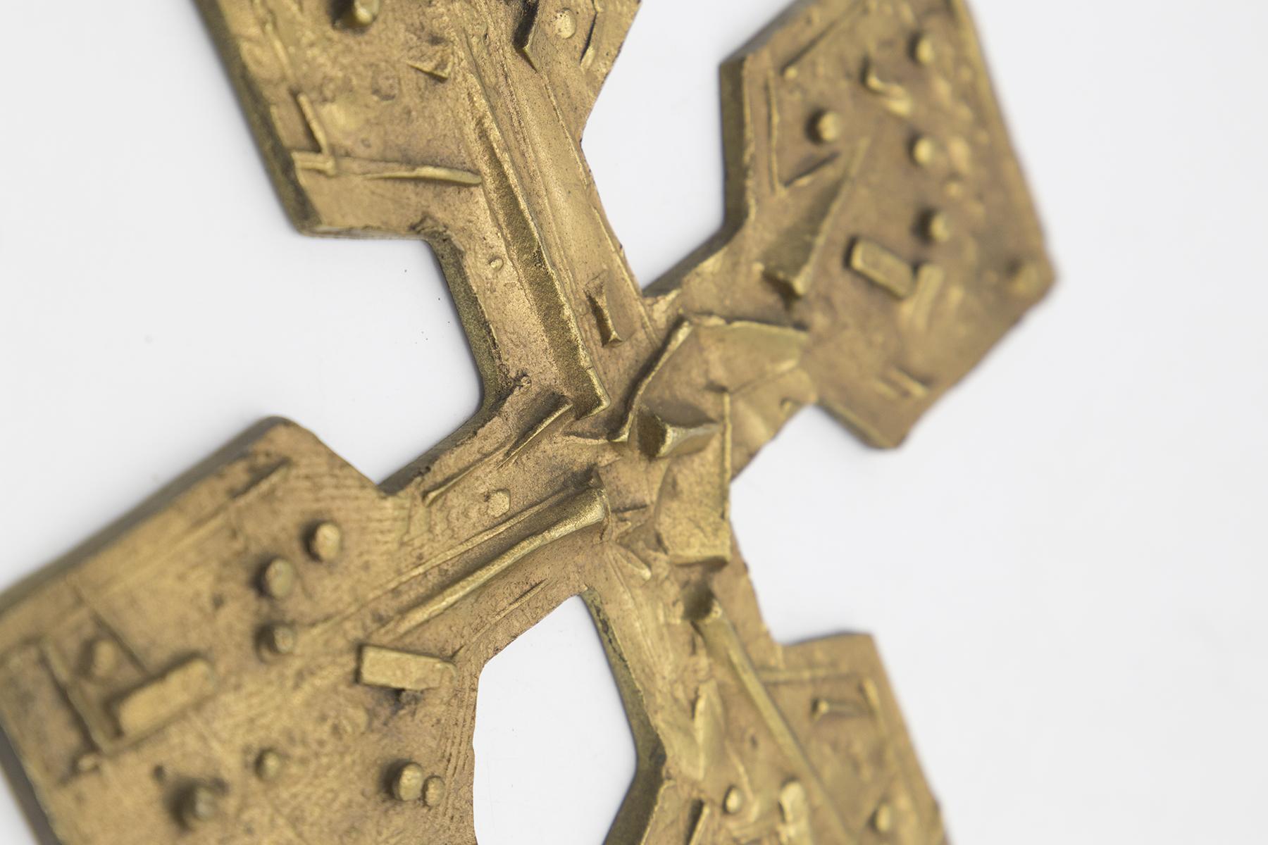 Mid-Century Modern Vintage Brutalist Brass Cross For Sale