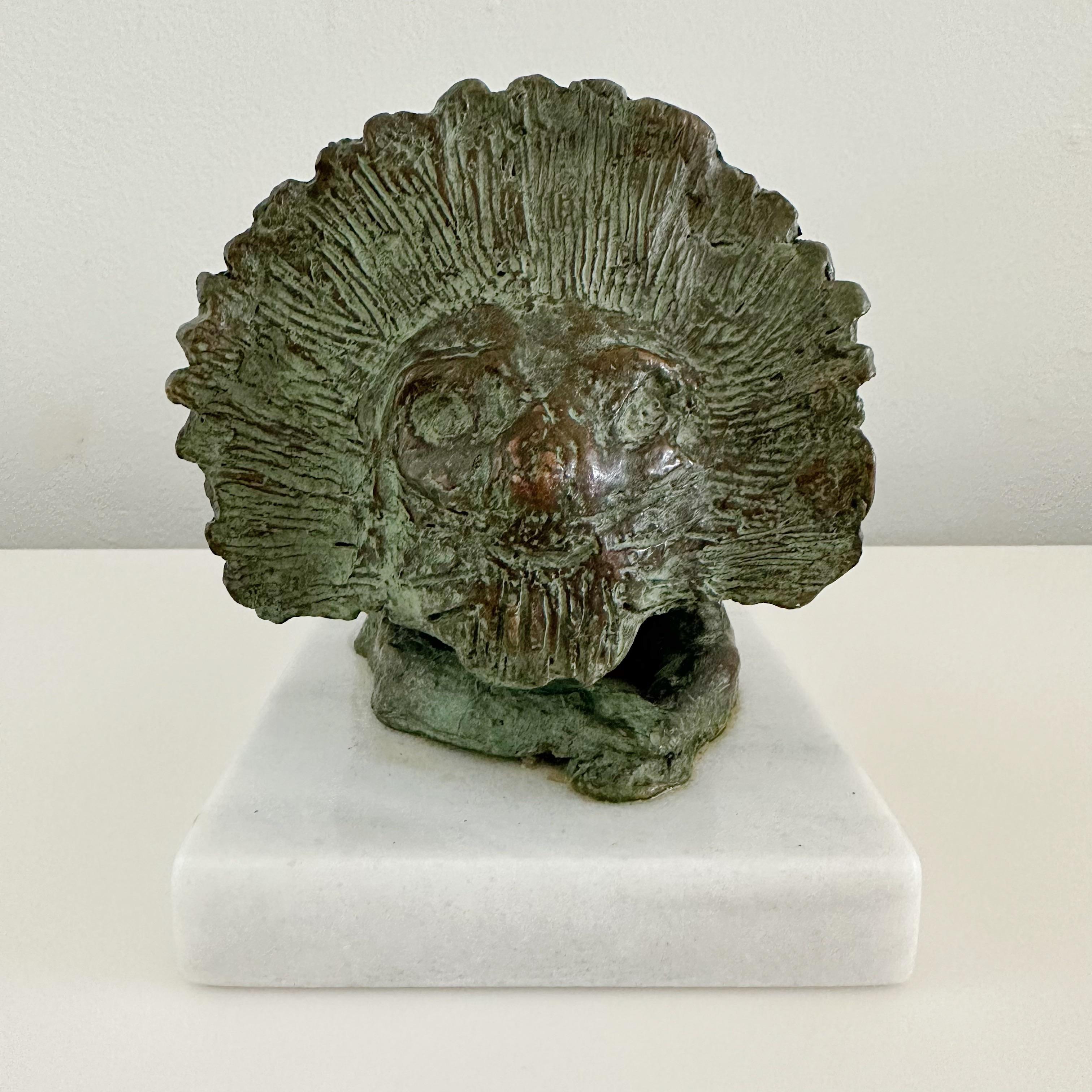 Mid-Century Modern Vintage Brutalist Bronze Lion Sculpture on Marble Base Signed