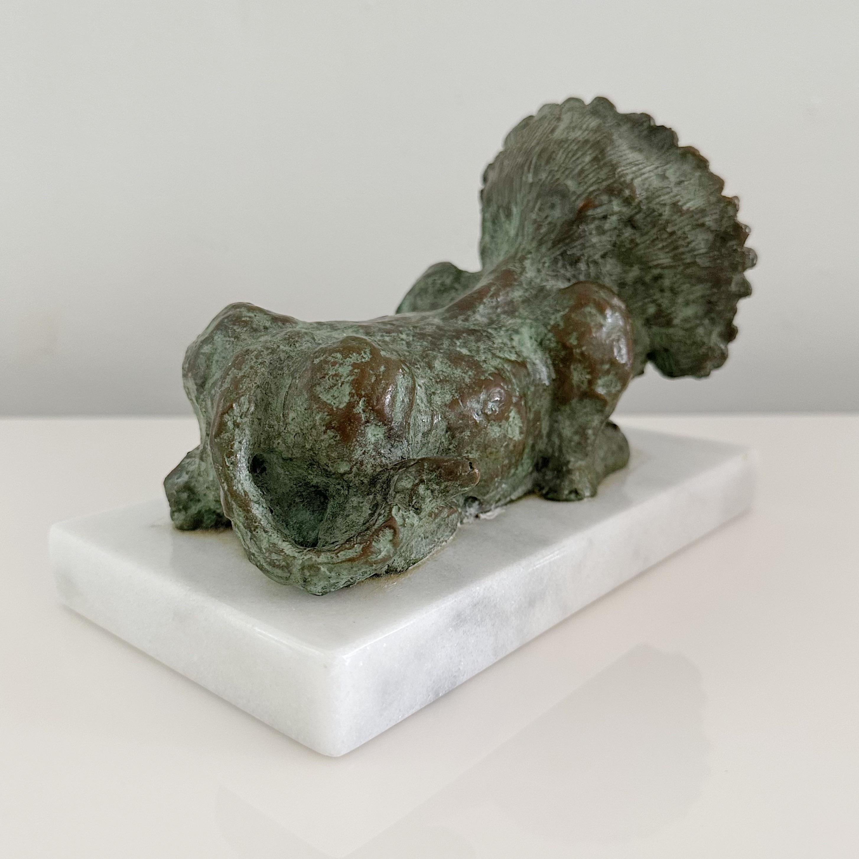 Hand-Crafted Vintage Brutalist Bronze Lion Sculpture on Marble Base Signed