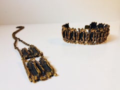 Vintage Brutalist Bronze Necklace & Bracelet by Pentti Sarpaneva, Finland, 1960s