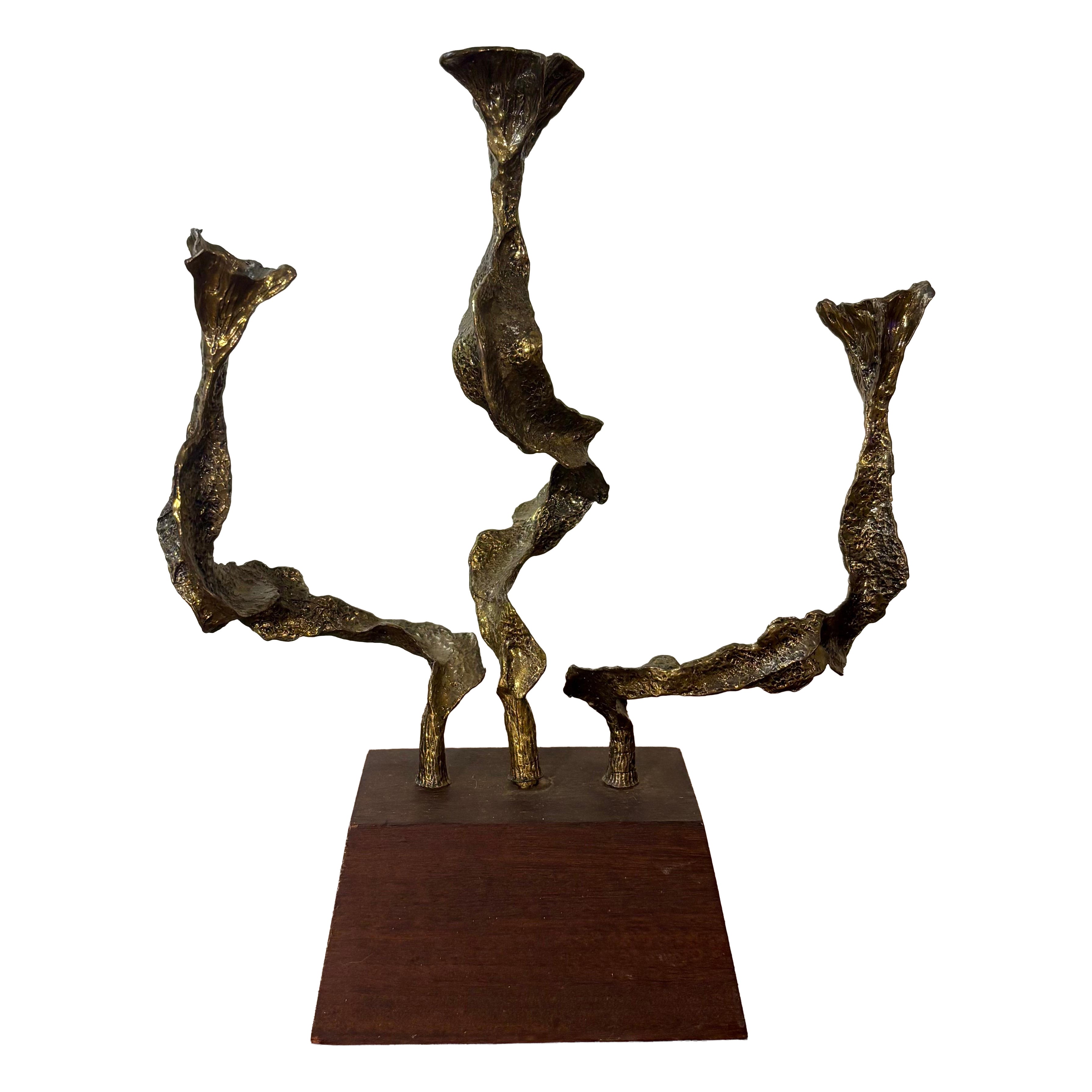 Candelabro brutalista vintage di Menachem Berman, Israel, bronzo e noce