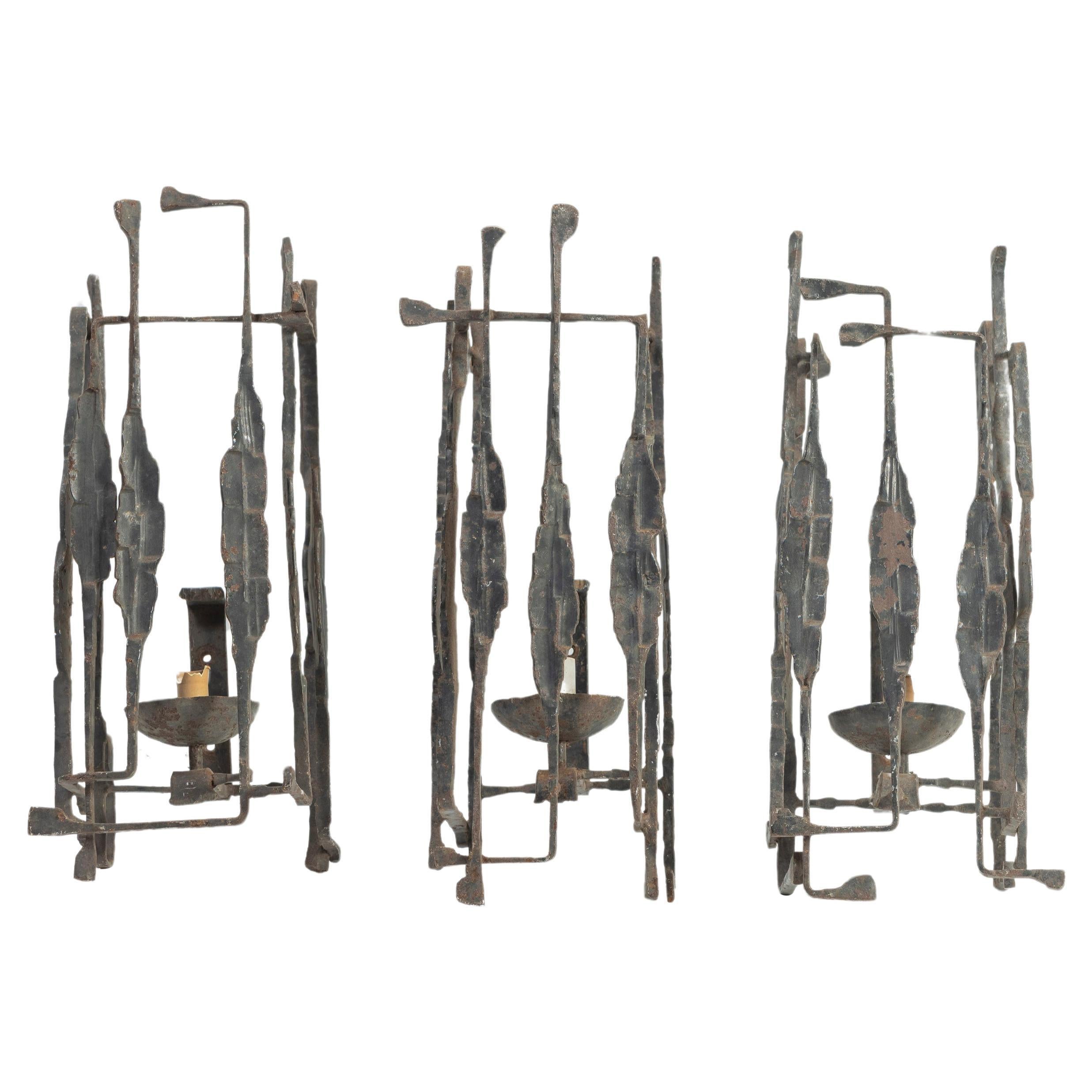 Vintage Brutalist Wrought Iron Candle Sconce, Italy, Circa 1970