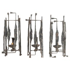 Vintage Brutalist Candle Sconce of Wrought Iron, Italian, 1970s