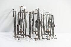 Un candelabro brutalista vintage de hierro forjado, italiano, años 70