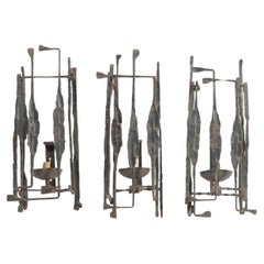 One Vintage Brutalist Candle Sconce of Wrought Iron, Italian, 1970s
