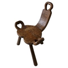 Vintage Brutalist Carved Tripod Stool, 1960s