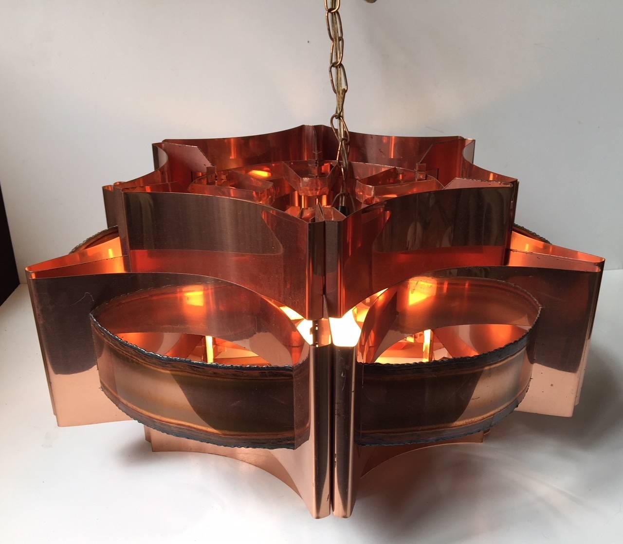 Danish Vintage Brutalist Ceiling Lamp in Copper by Svend Aage Holm Sørensen, 1960s