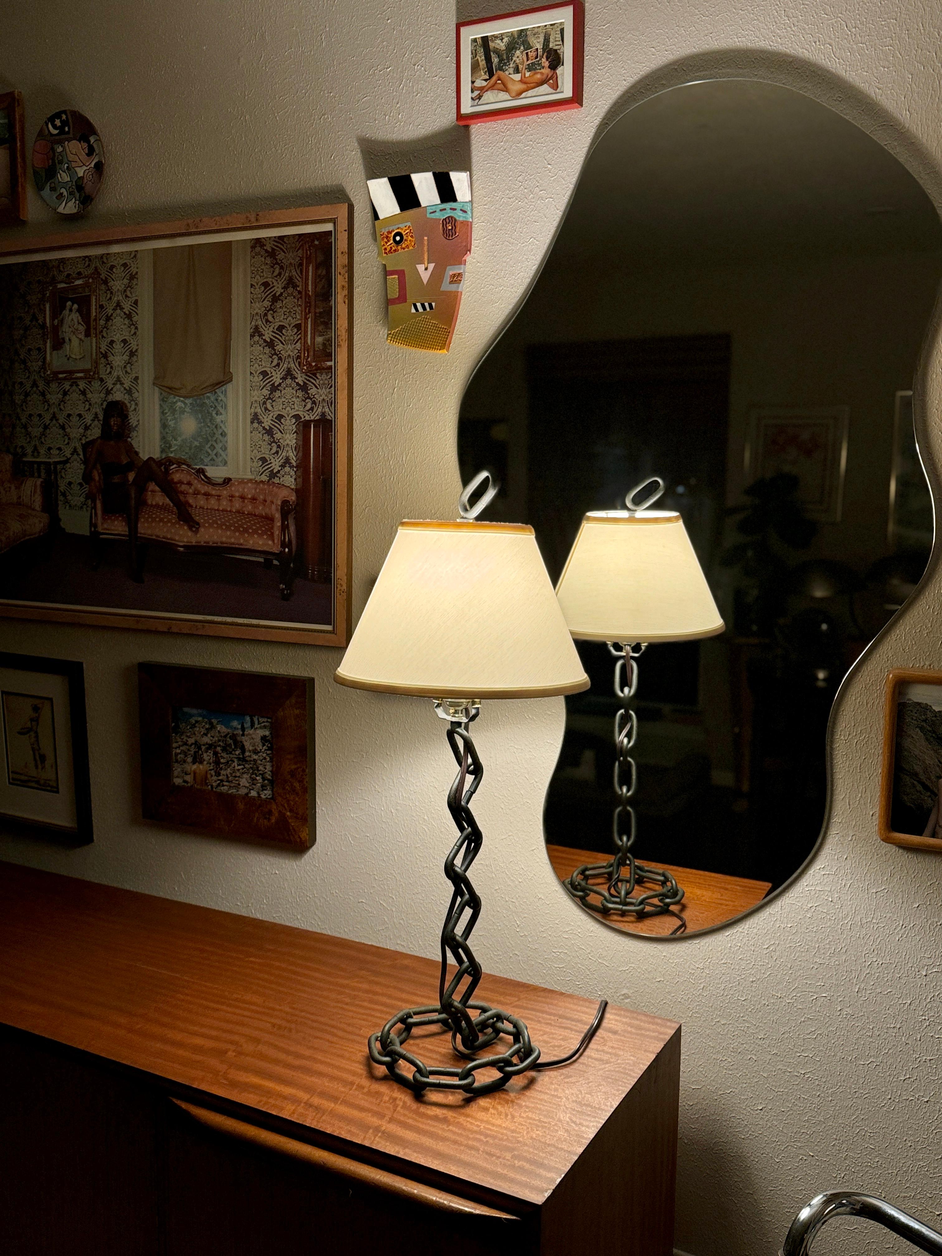 Brutalist vintage brutalist chain link lamp in the style of Franz West, circa 1970s