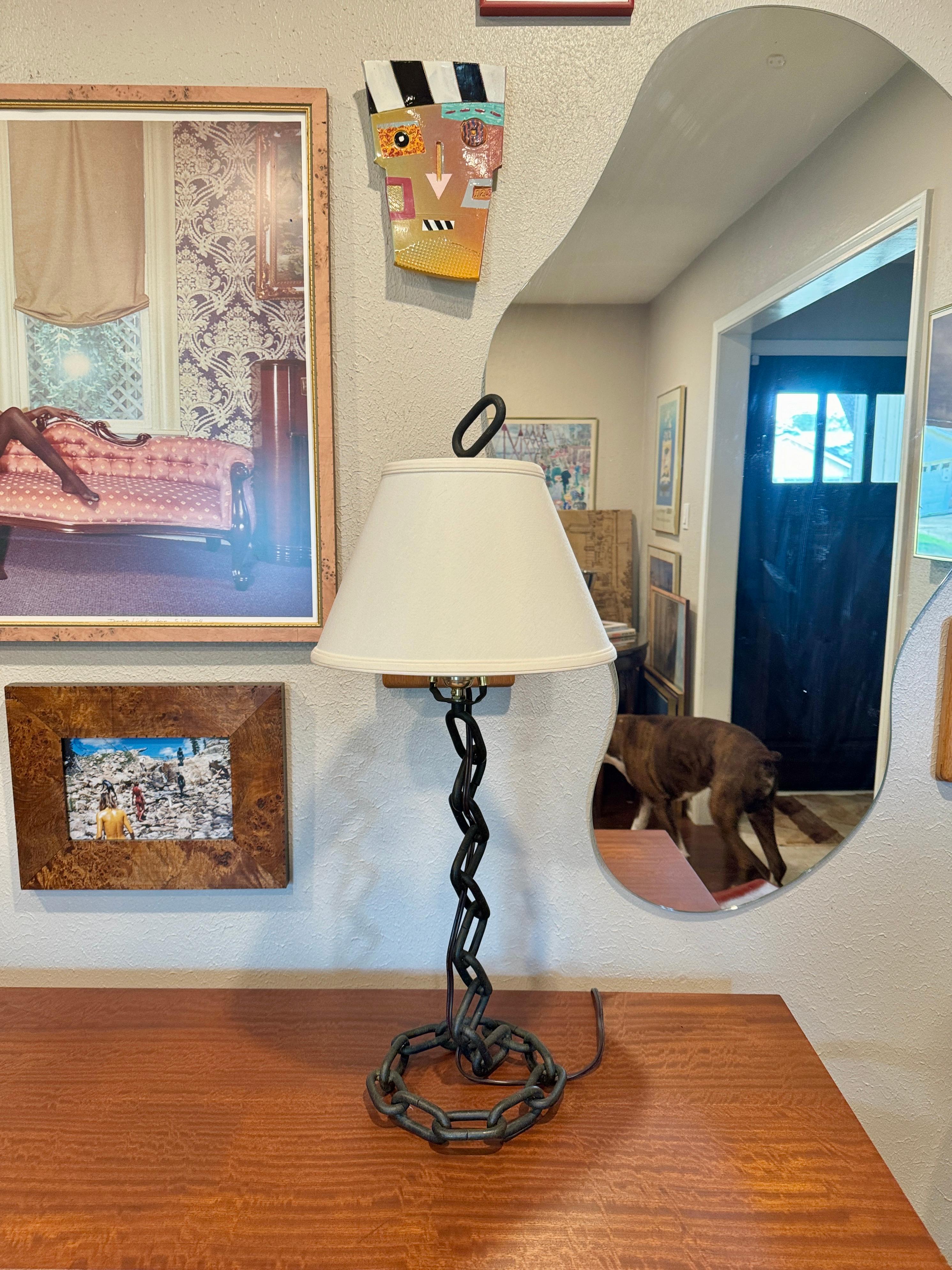 vintage brutalist chain link lamp in the style of Franz West, circa 1970s 1