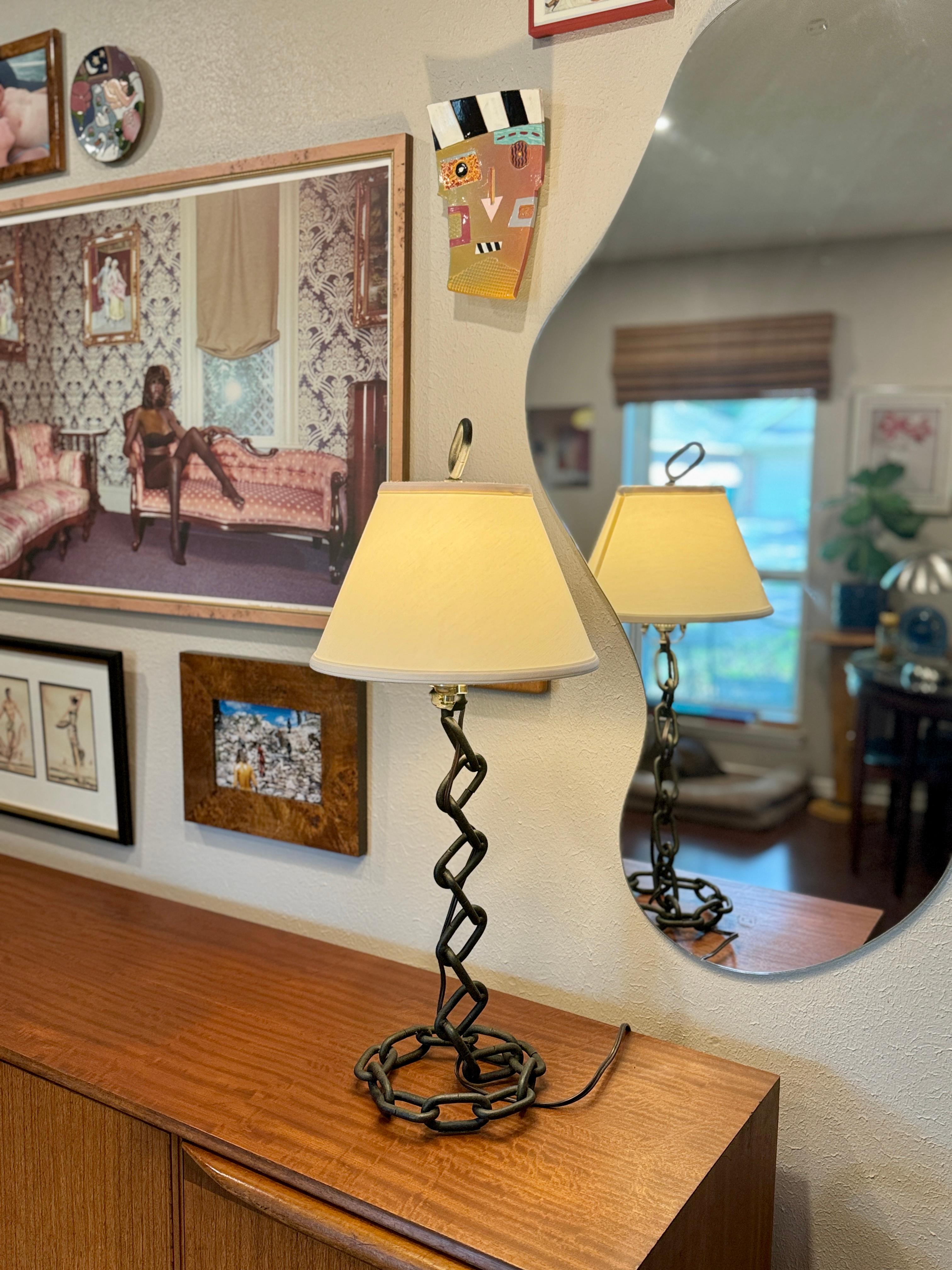 vintage brutalist chain link lamp in the style of Franz West, circa 1970s 2