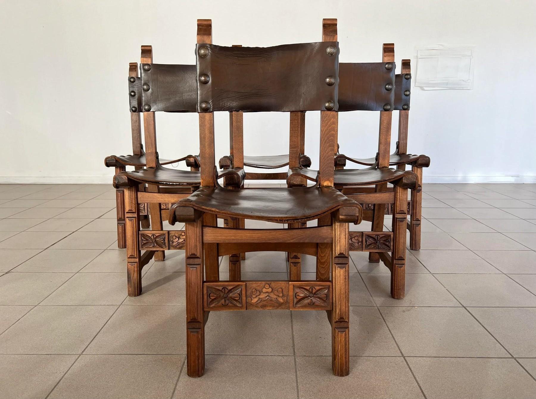 XX secolo Sedie brutaliste d'epoca di Navarro Argudo, Spagna - set di 6 in vendita