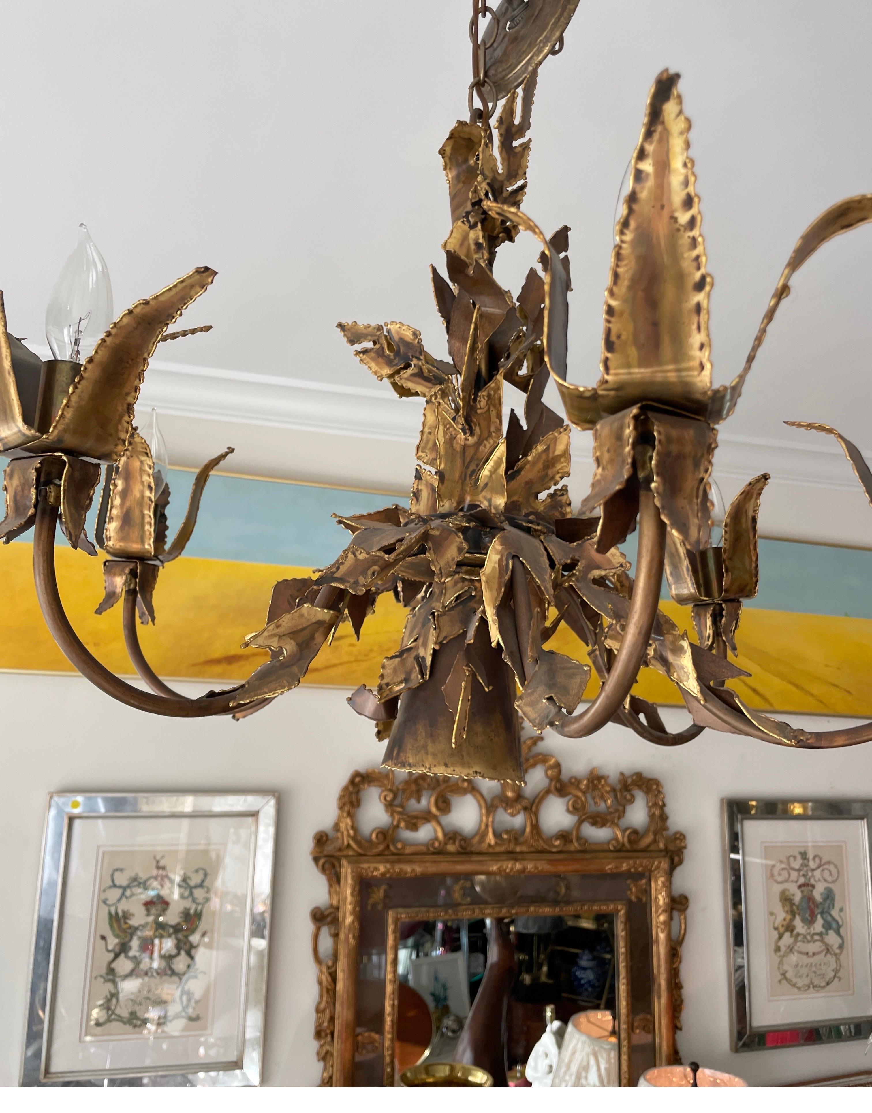 Vintage Brutalist Chandelier by Tom Greene In Good Condition For Sale In West Palm Beach, FL