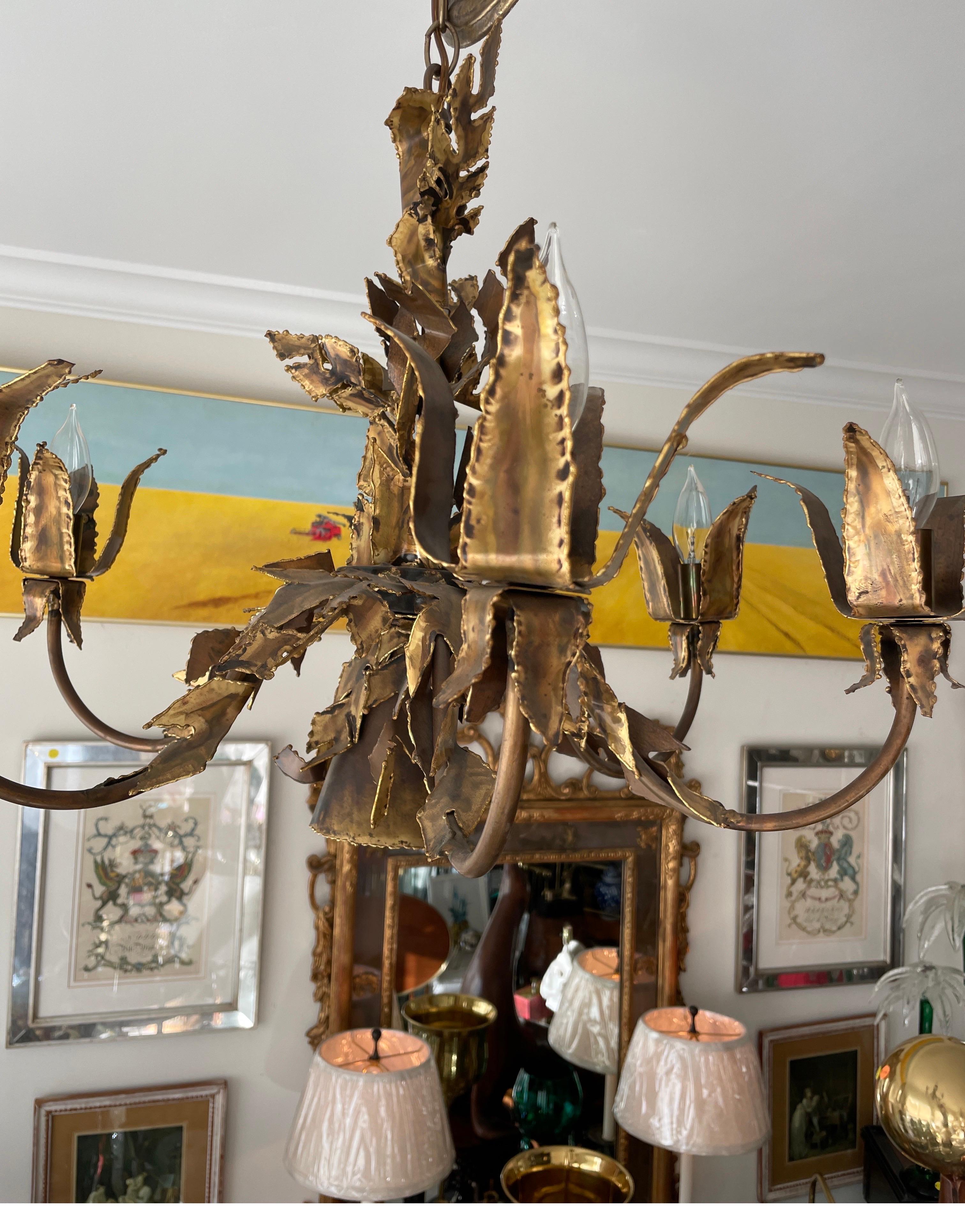 Brass Vintage Brutalist Chandelier by Tom Greene For Sale