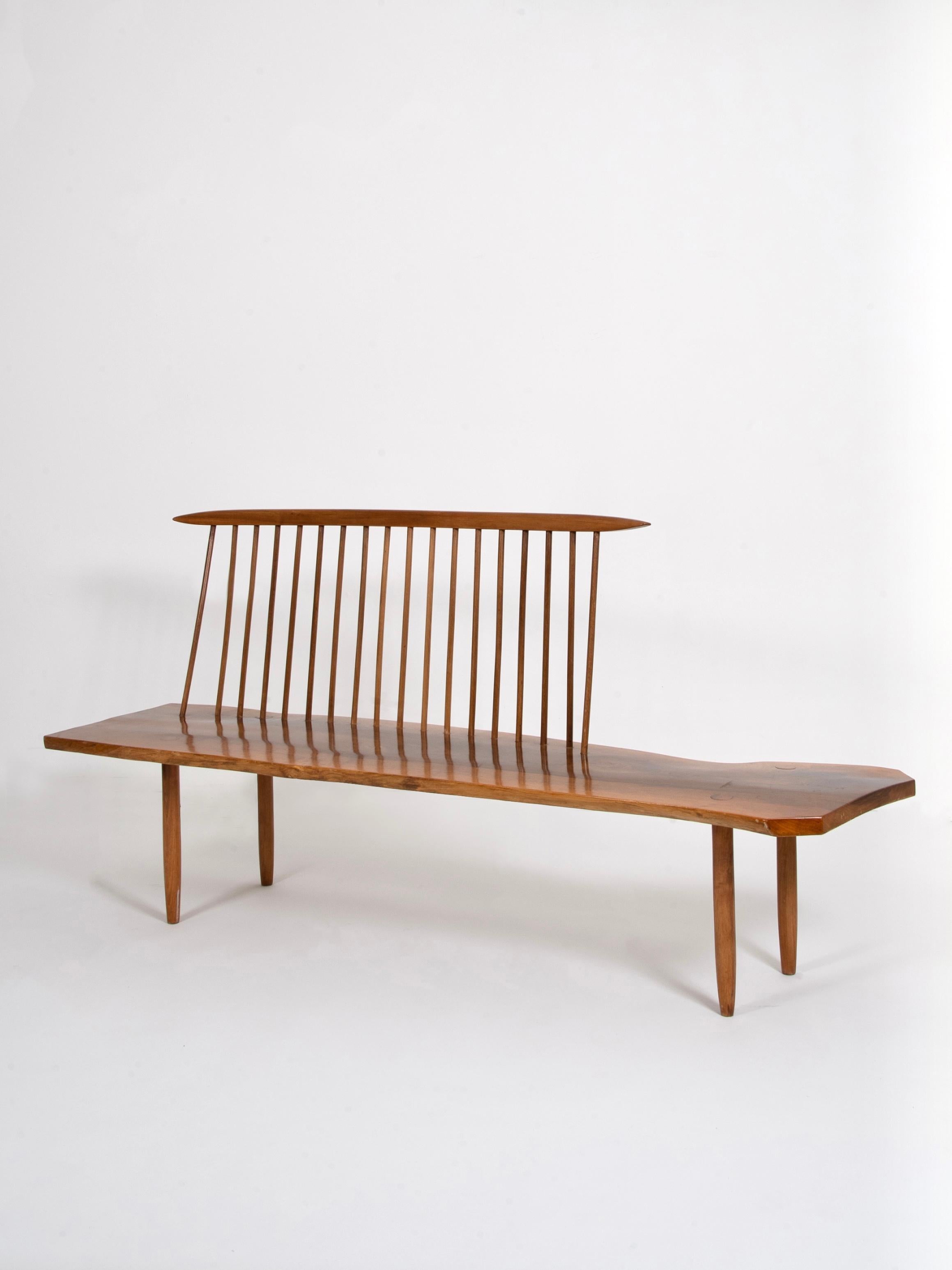 French Vintage Brutalist Chestnut Wooden Bench, France C. 1980 For Sale