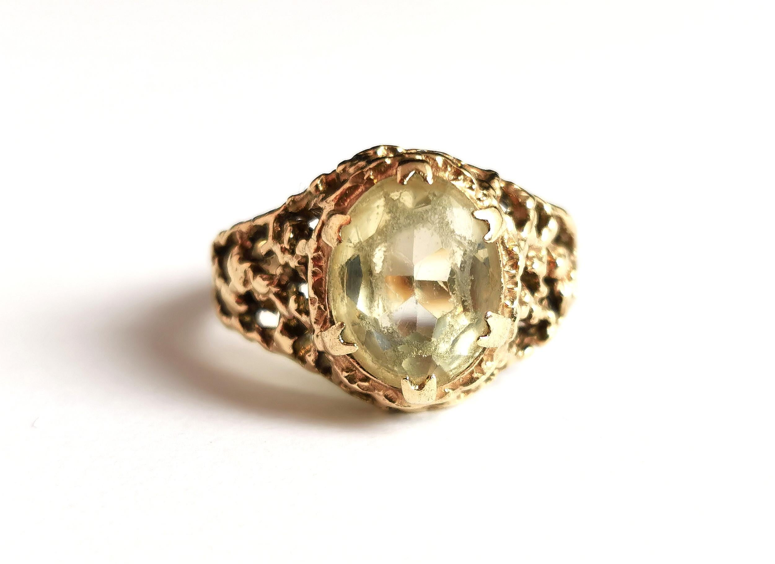 Vintage Brutalist Citrine Cocktail Ring, 9k Yellow Gold, C1970s 7