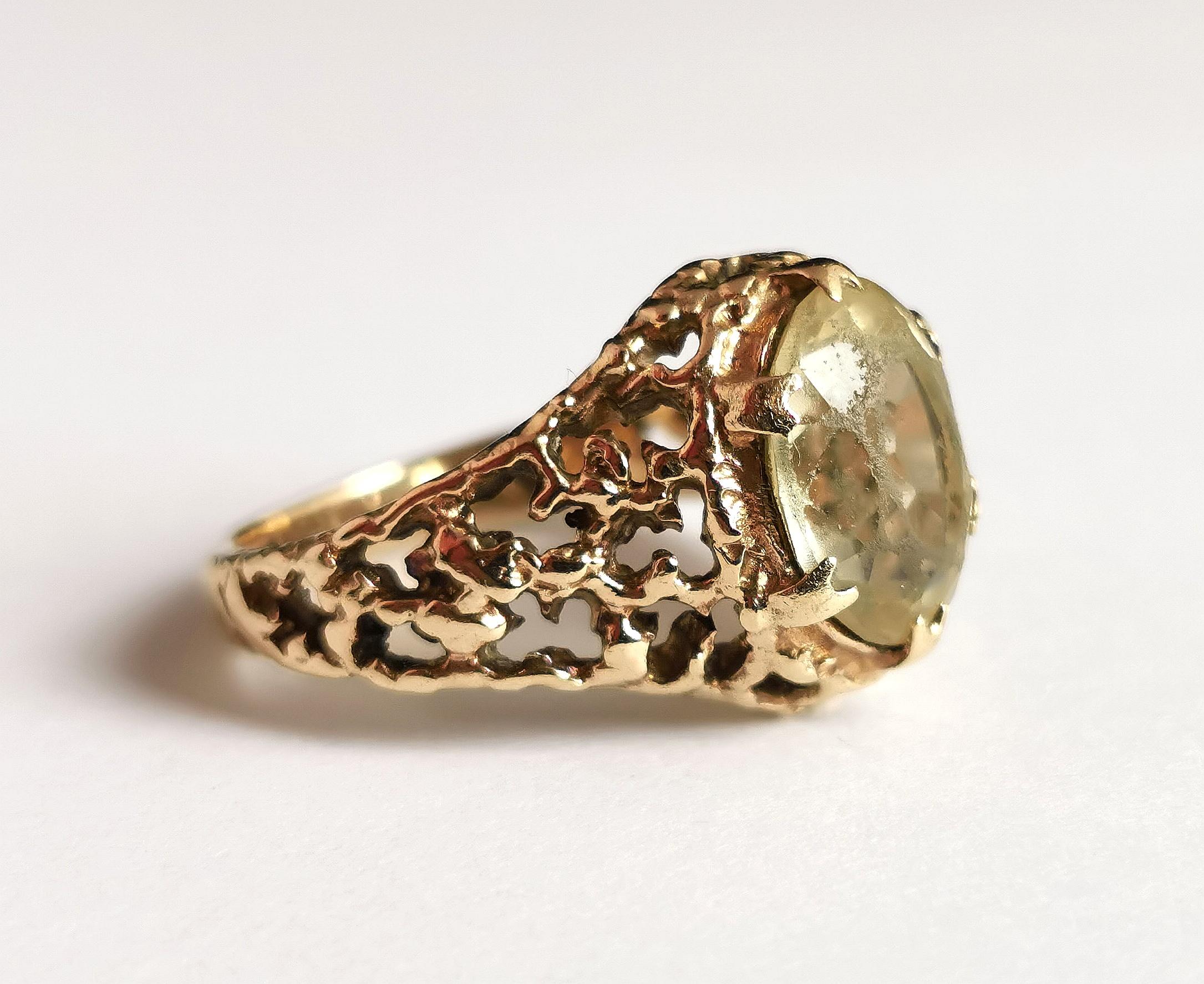 Vintage Brutalist Citrine Cocktail Ring, 9k Yellow Gold, C1970s 8