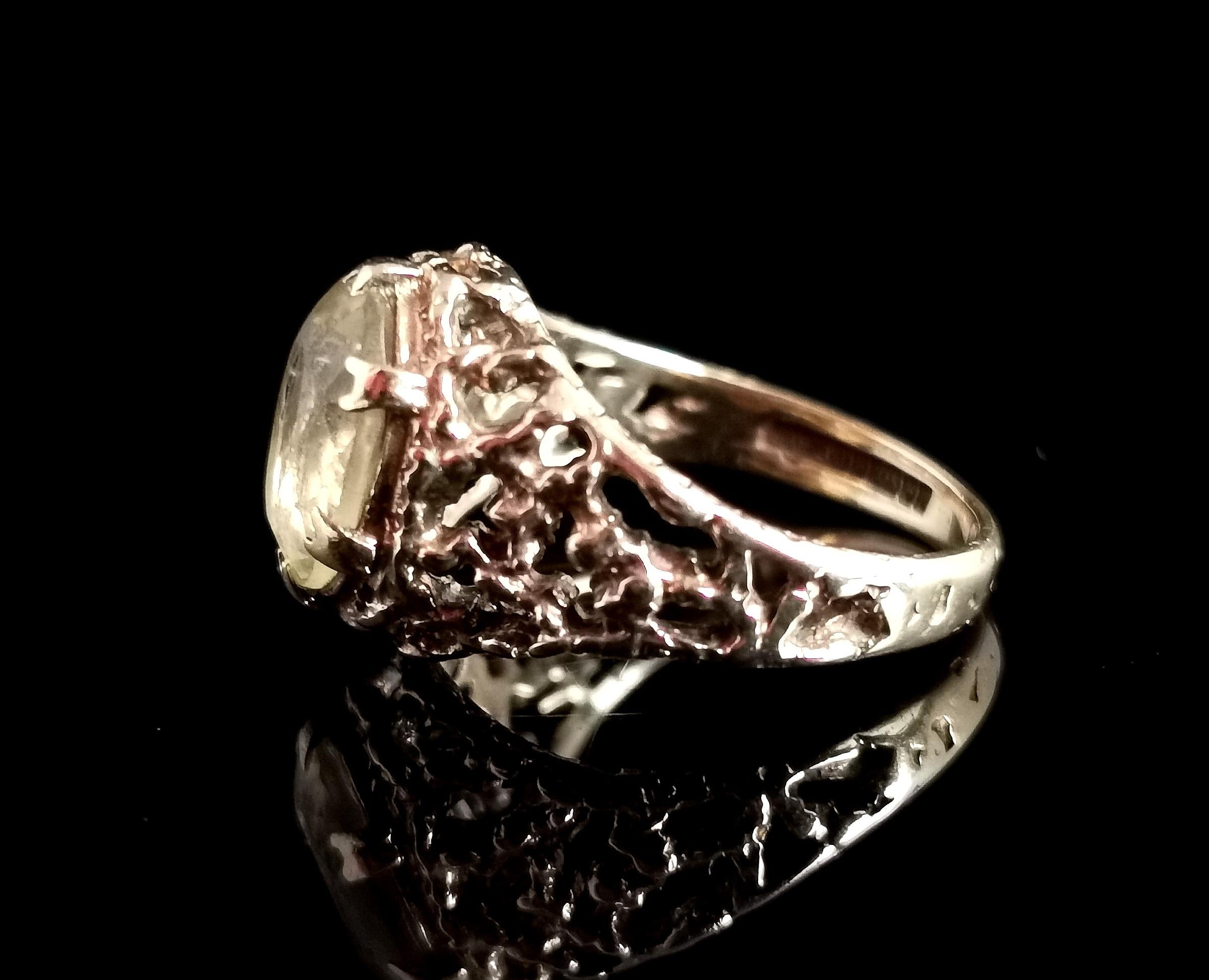 Vintage Brutalist Citrine Cocktail Ring, 9k Yellow Gold, C1970s In Fair Condition In NEWARK, GB
