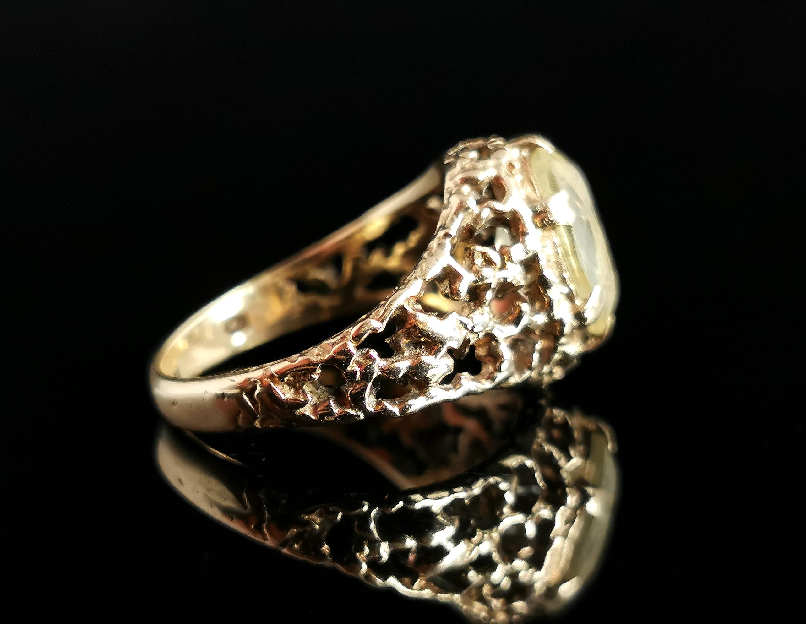 Women's or Men's Vintage Brutalist Citrine Cocktail Ring, 9k Yellow Gold, C1970s