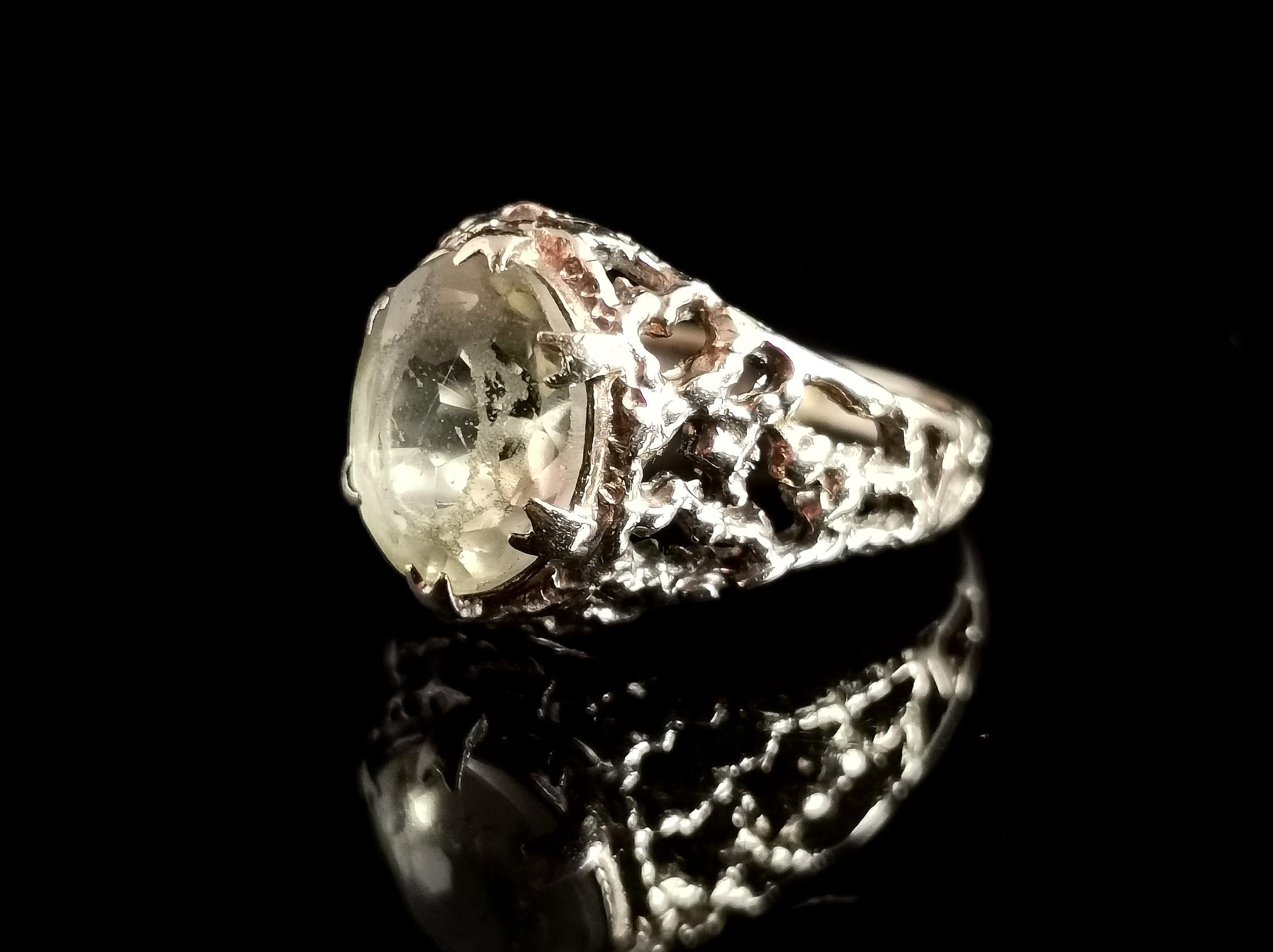 Vintage Brutalist Citrine Cocktail Ring, 9k Yellow Gold, C1970s 1