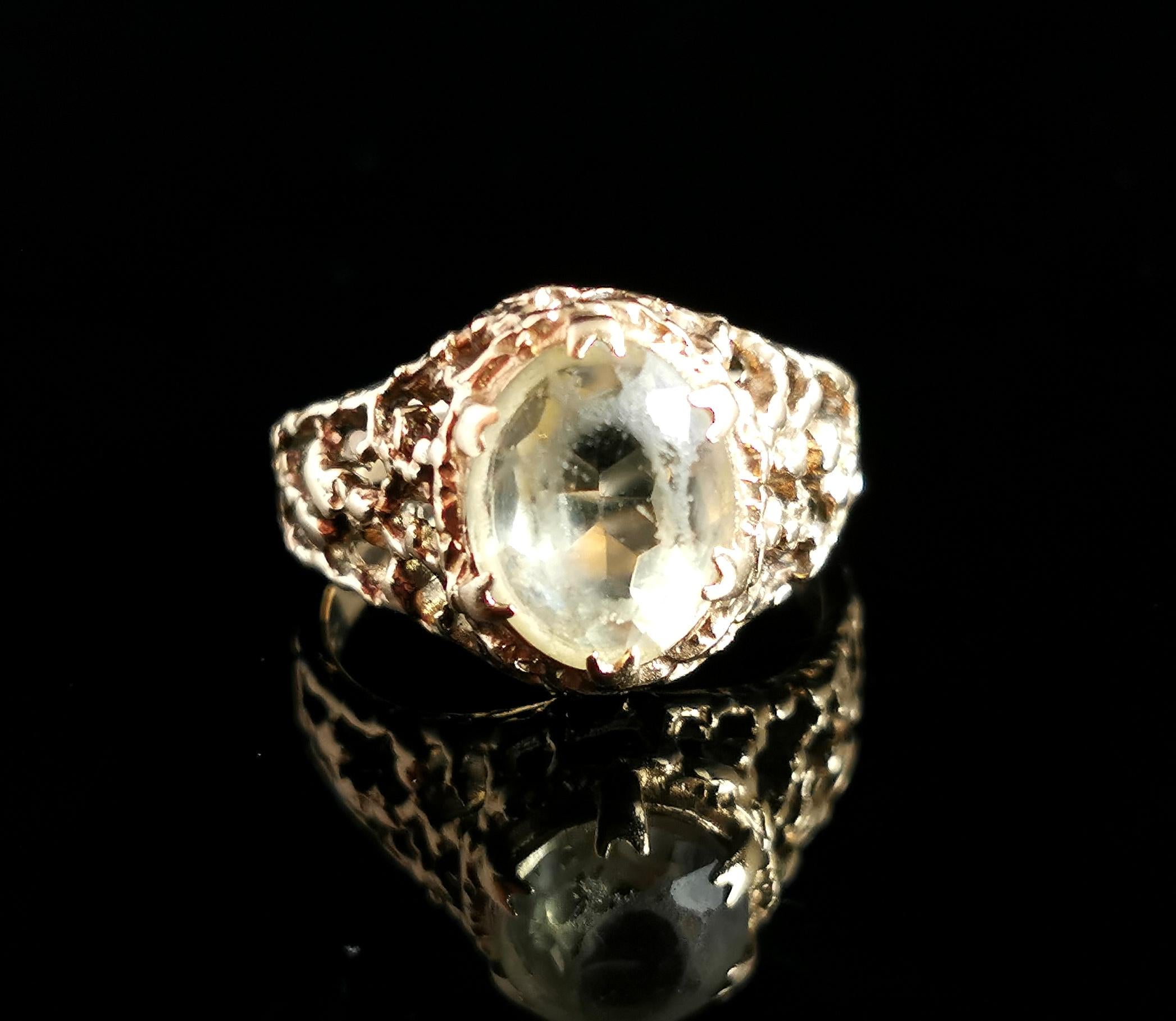 Vintage Brutalist Citrine Cocktail Ring, 9k Yellow Gold, C1970s 2