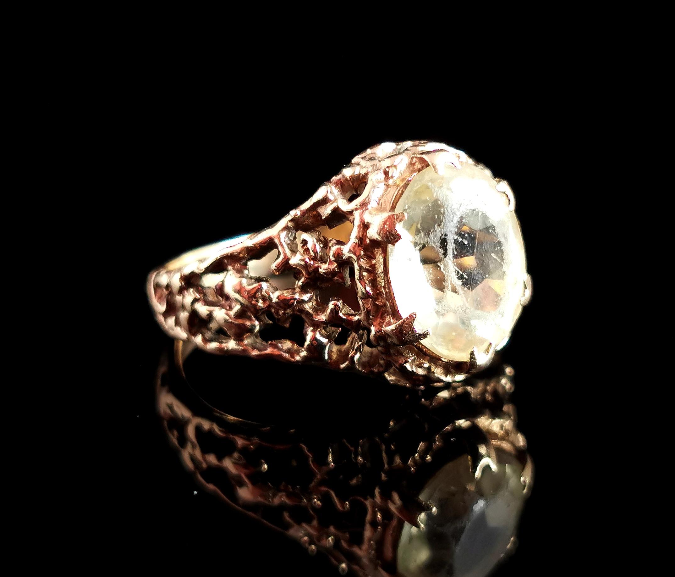 Vintage Brutalist Citrine Cocktail Ring, 9k Yellow Gold, C1970s 3