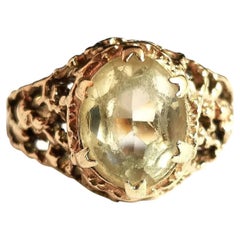 Vintage Brutalist Citrine Cocktail Ring, 9k Yellow Gold, C1970s