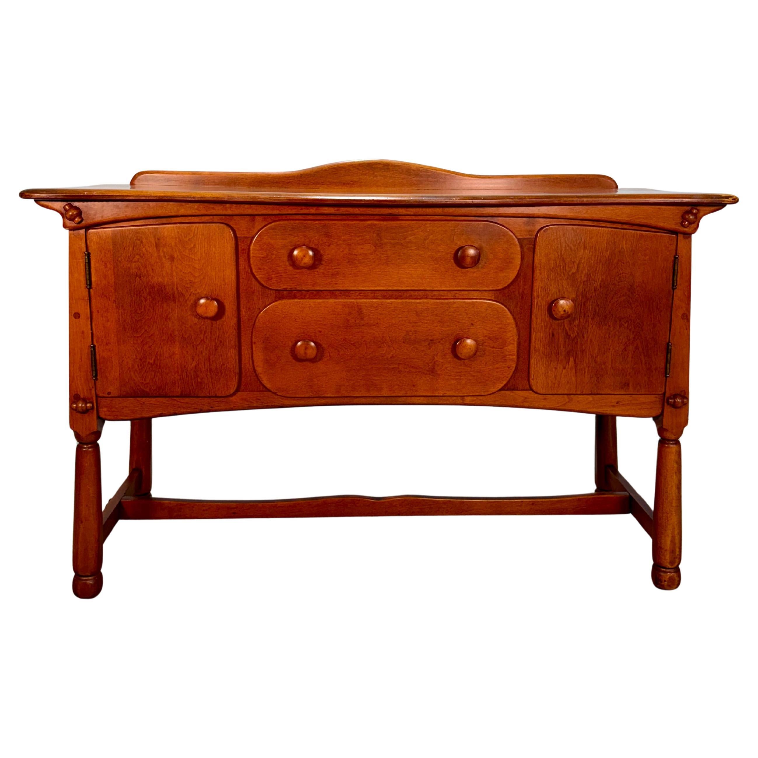 Vintage Brutalist Colonial Maple Buffet Sideboard Cabinet