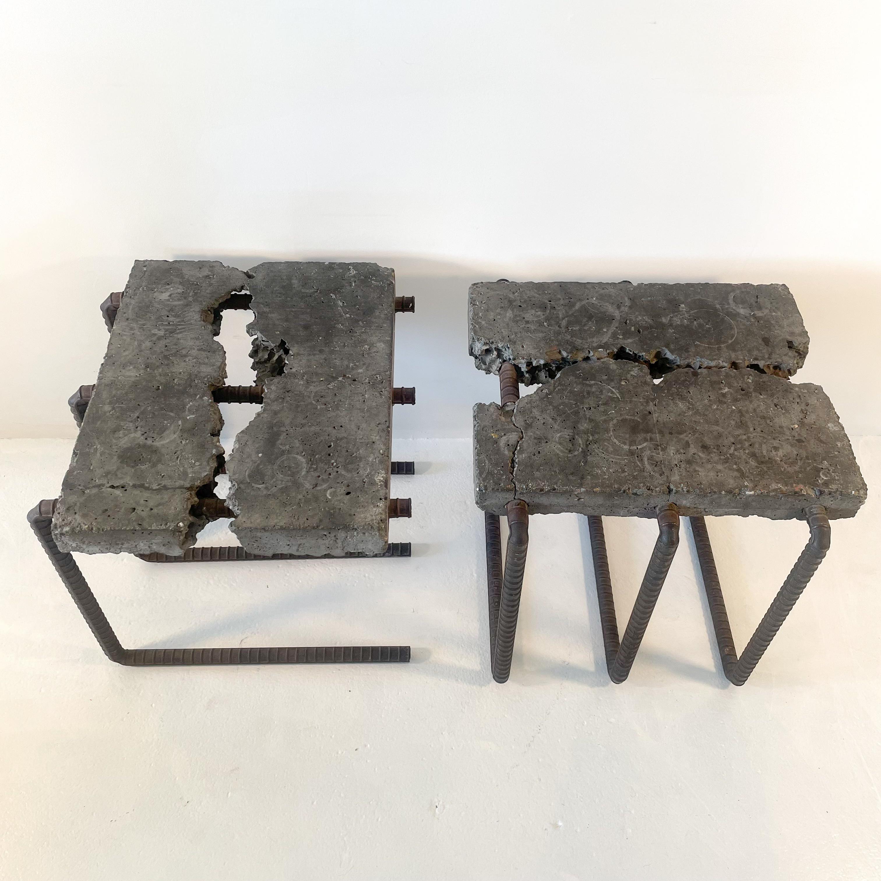 Unknown Vintage Brutalist Concrete and Rebar End Tables or Stools